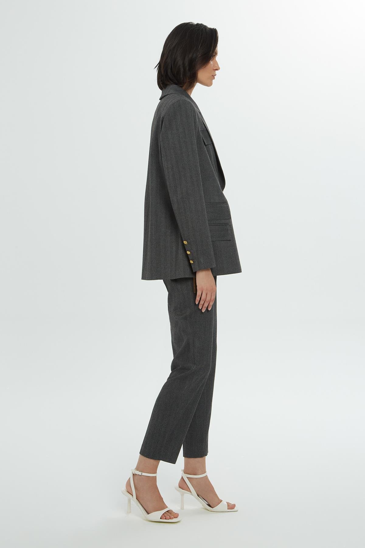 İç Bel Lastikli Bol Paça Gri Pantolon