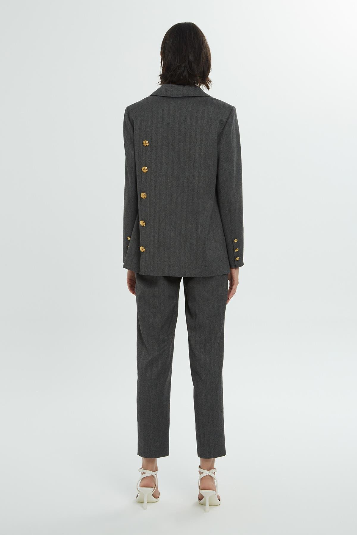 İç Bel Lastikli Bol Paça Gri Pantolon