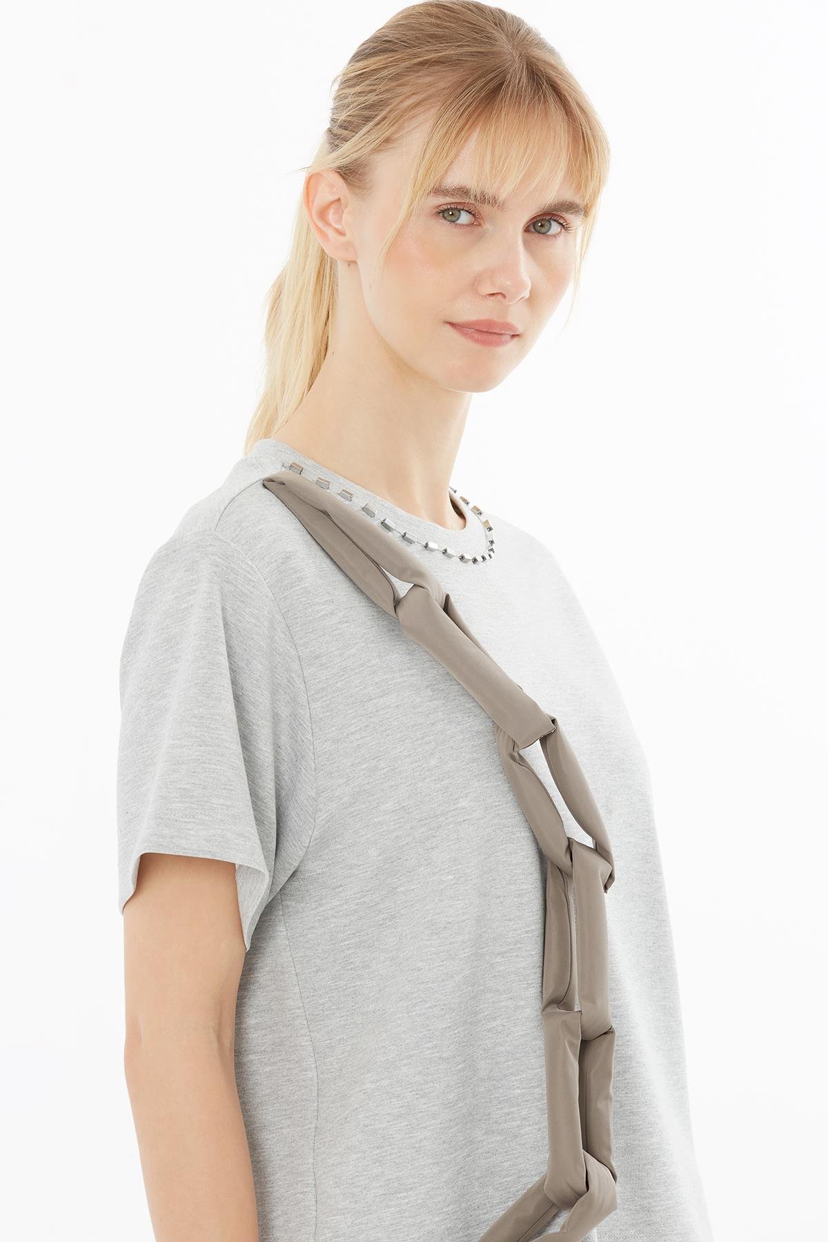 Grey Padded T-Shirt with Chain Accessory
