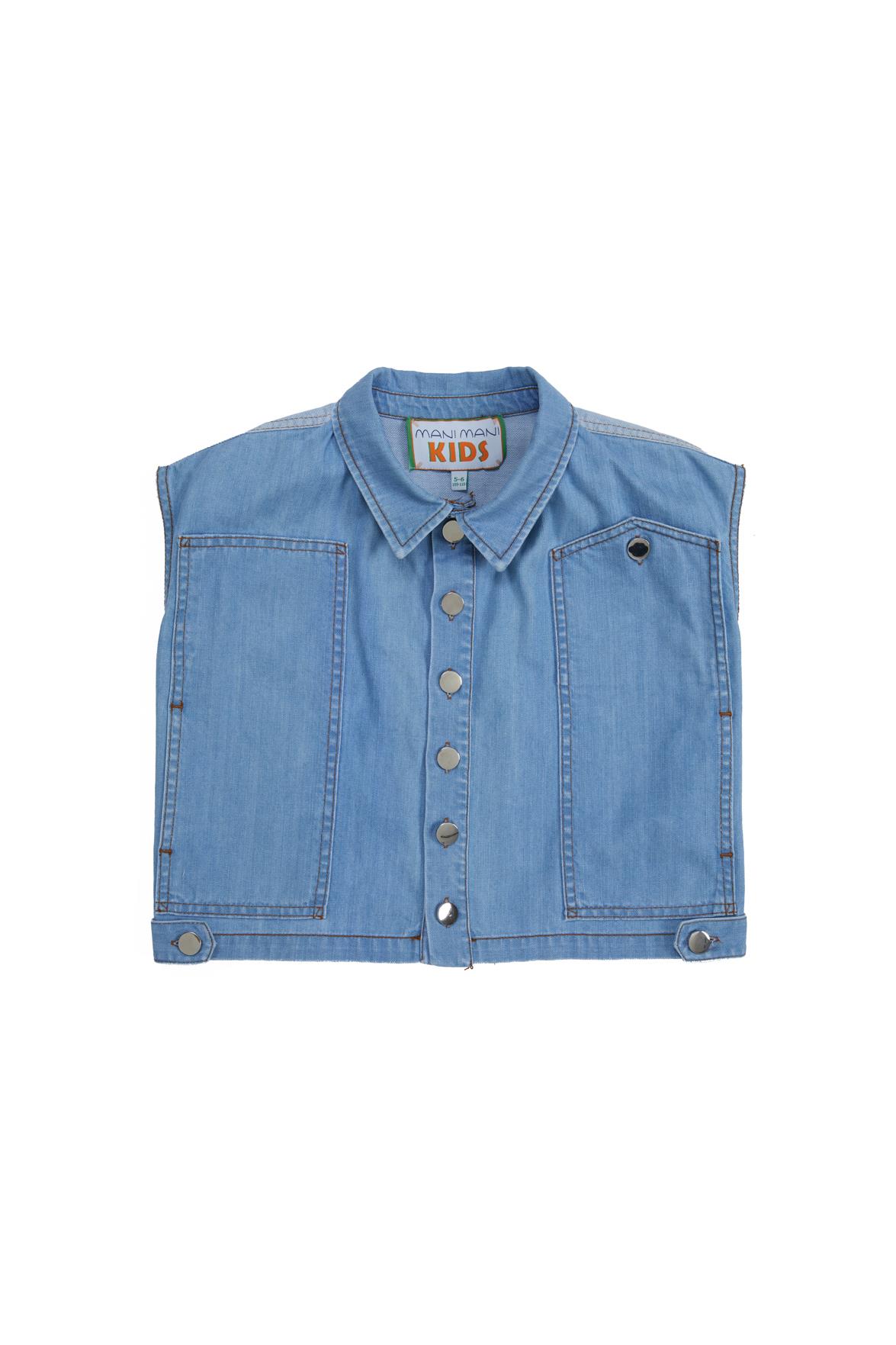 İki Renk Denim Kumaşlı Sıfır Kollu Denim Yelek