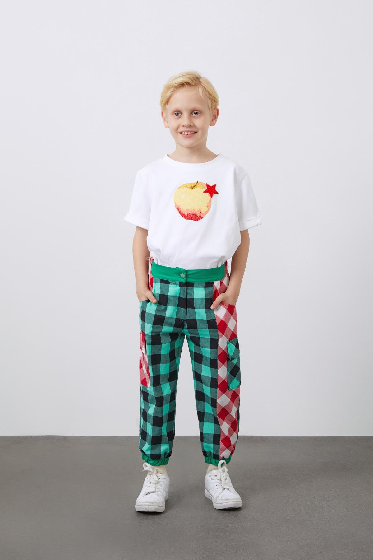 Girls' Velvet Trousers with Knitwear and Applique Detail