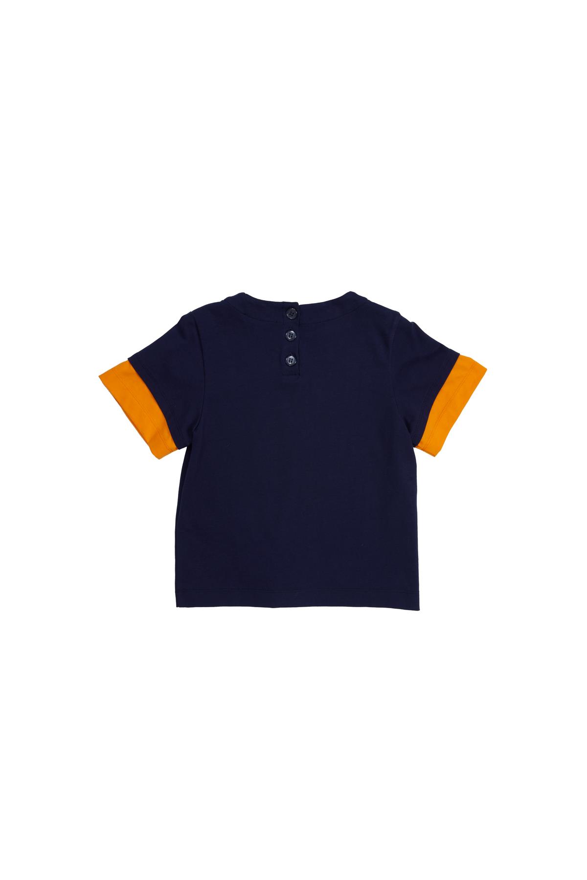 İki Renkli Arka Orta Düğmeli Lacivert T-Shirt