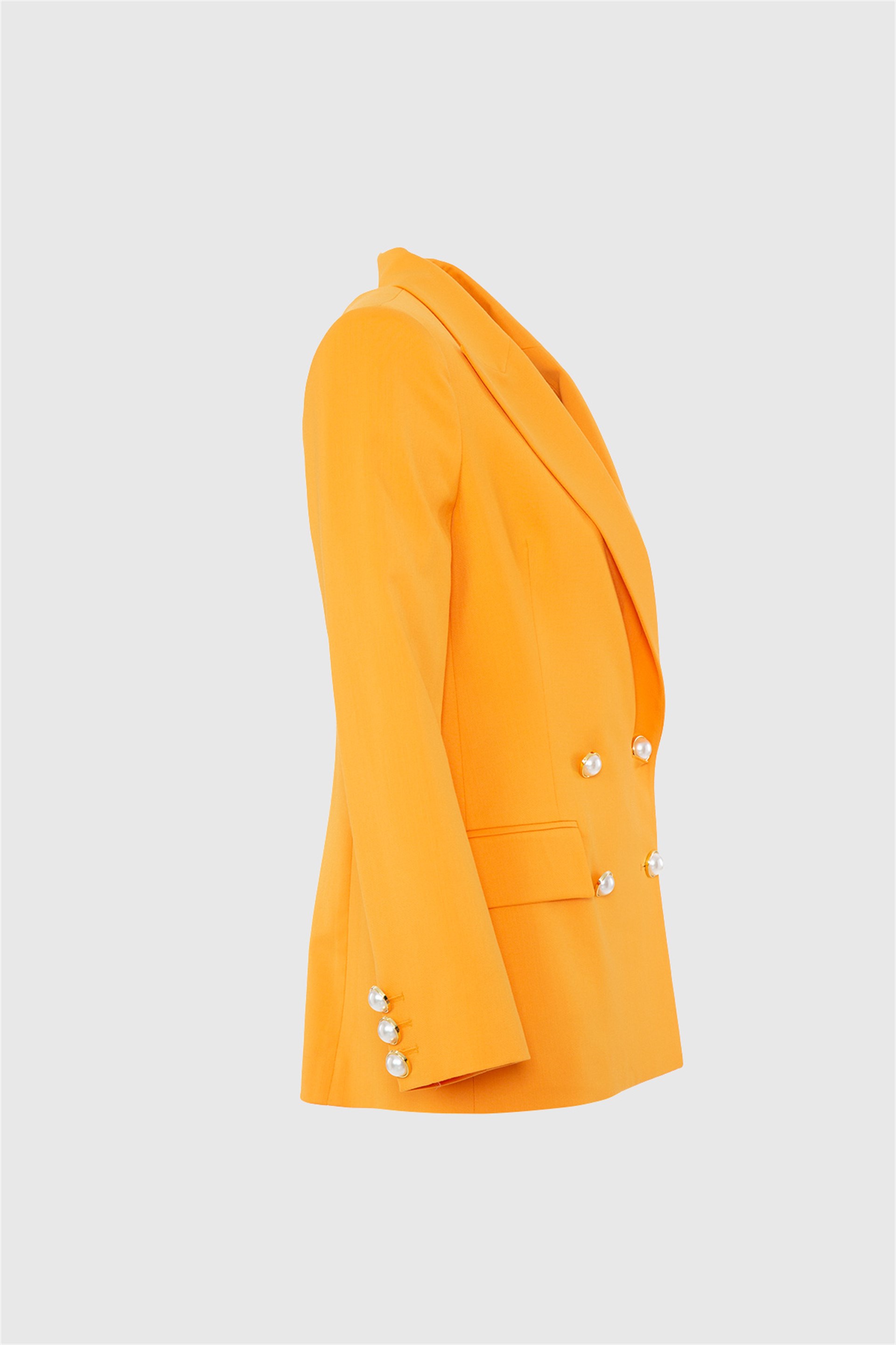 İnci Düğme Detaylı Rahat Kesim Turuncu Blazer Ceket