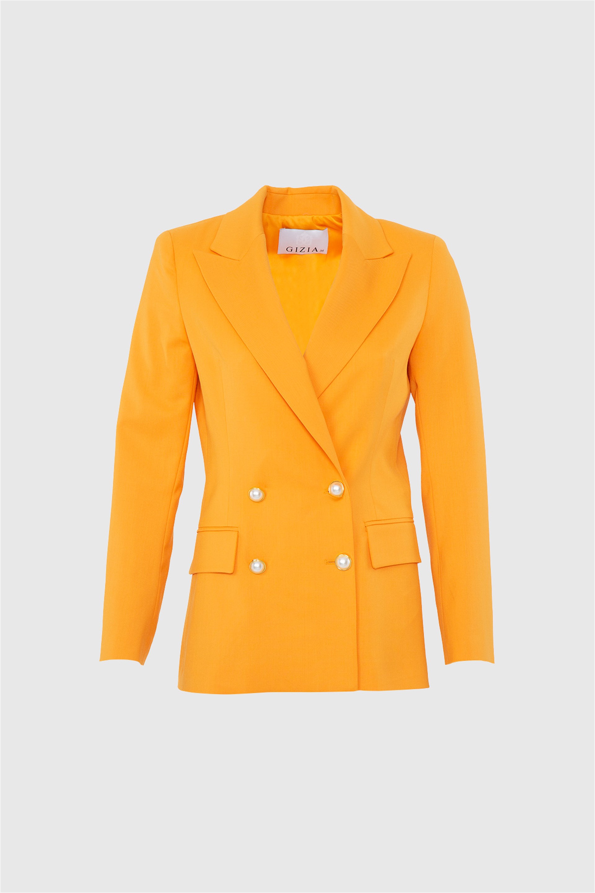 İnci Düğme Detaylı Rahat Kesim Turuncu Blazer Ceket