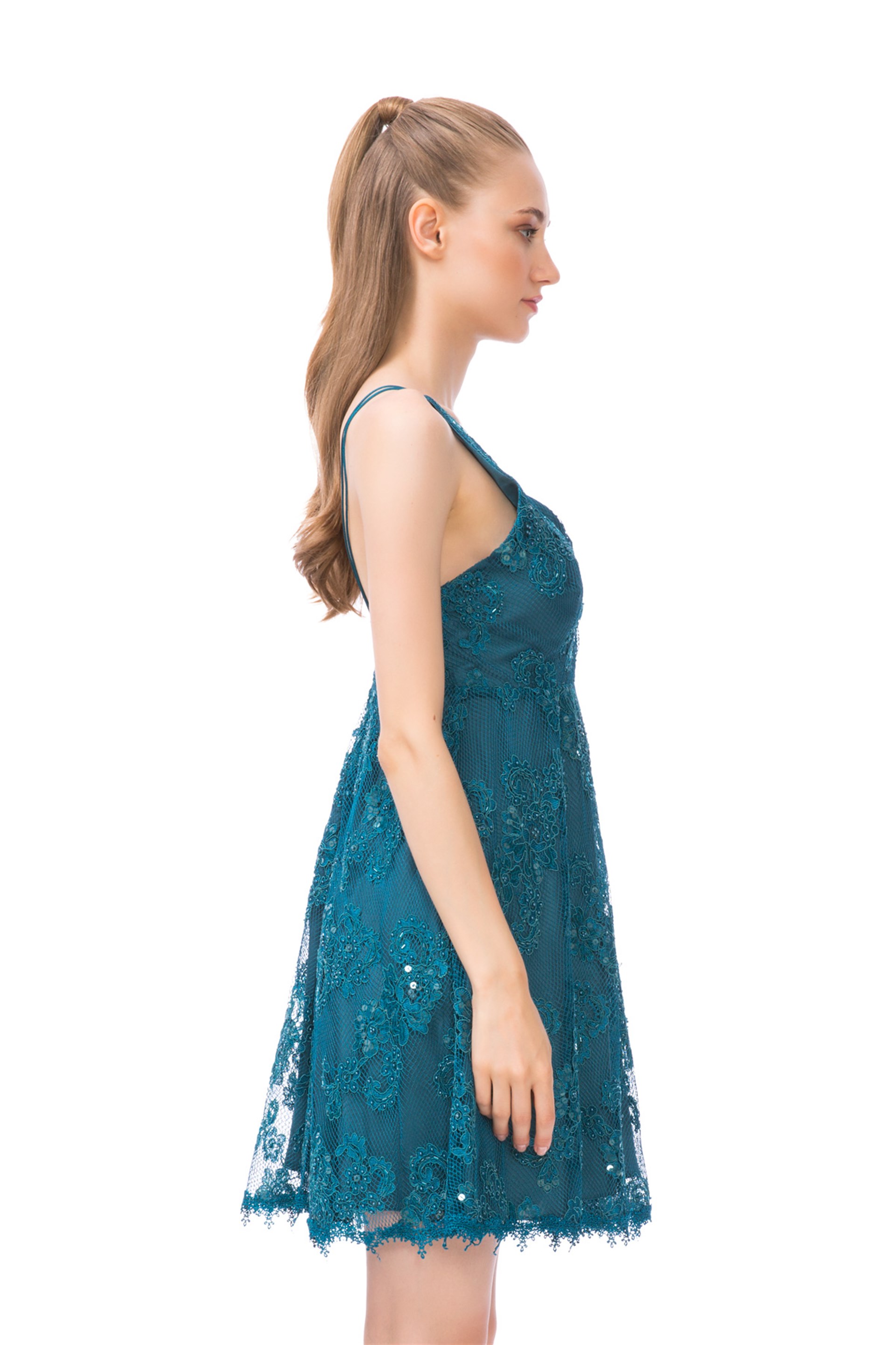 Rope Strap Guipure Detailed Mini Dress