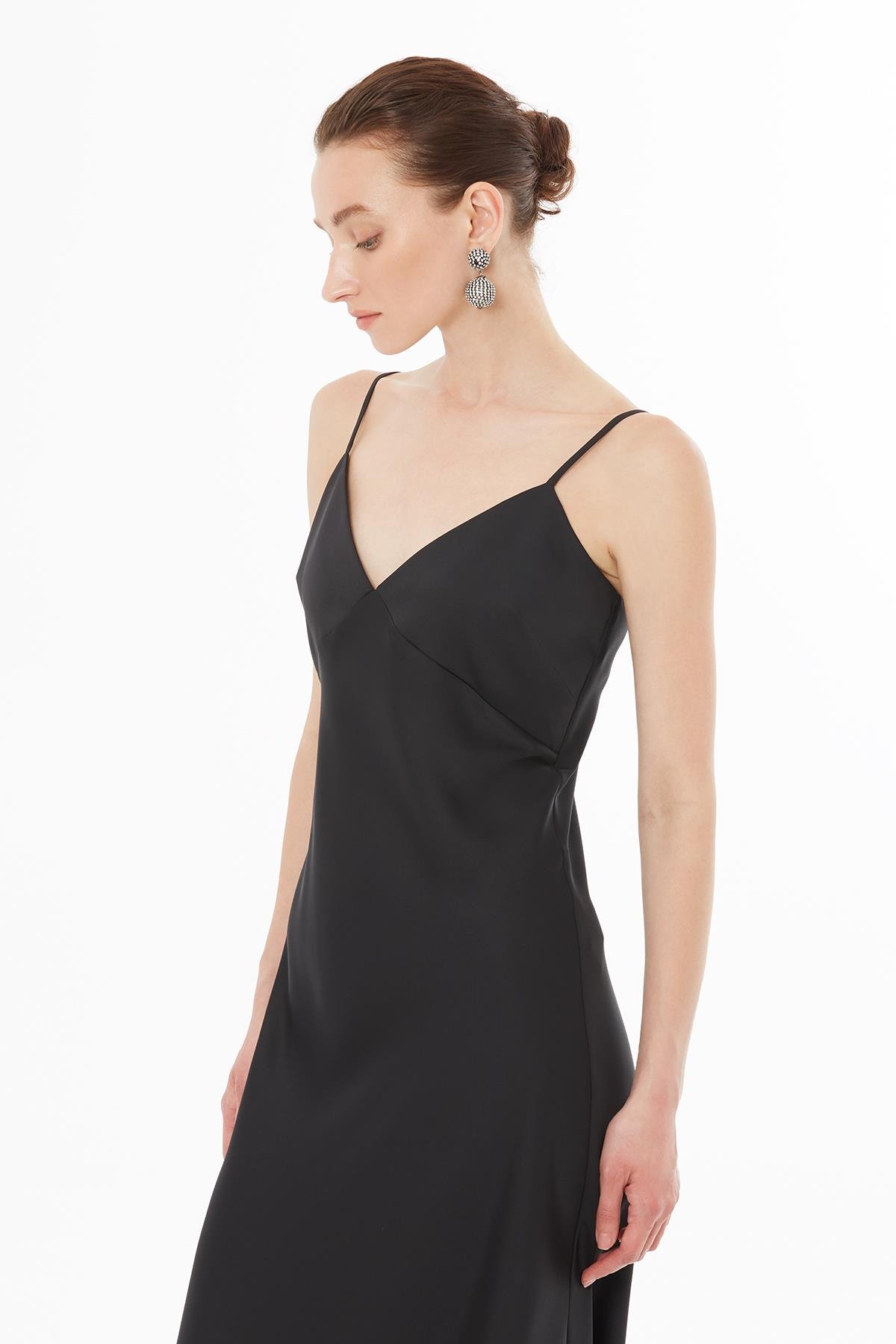 Black Midi Dress with Spaghetti Straps