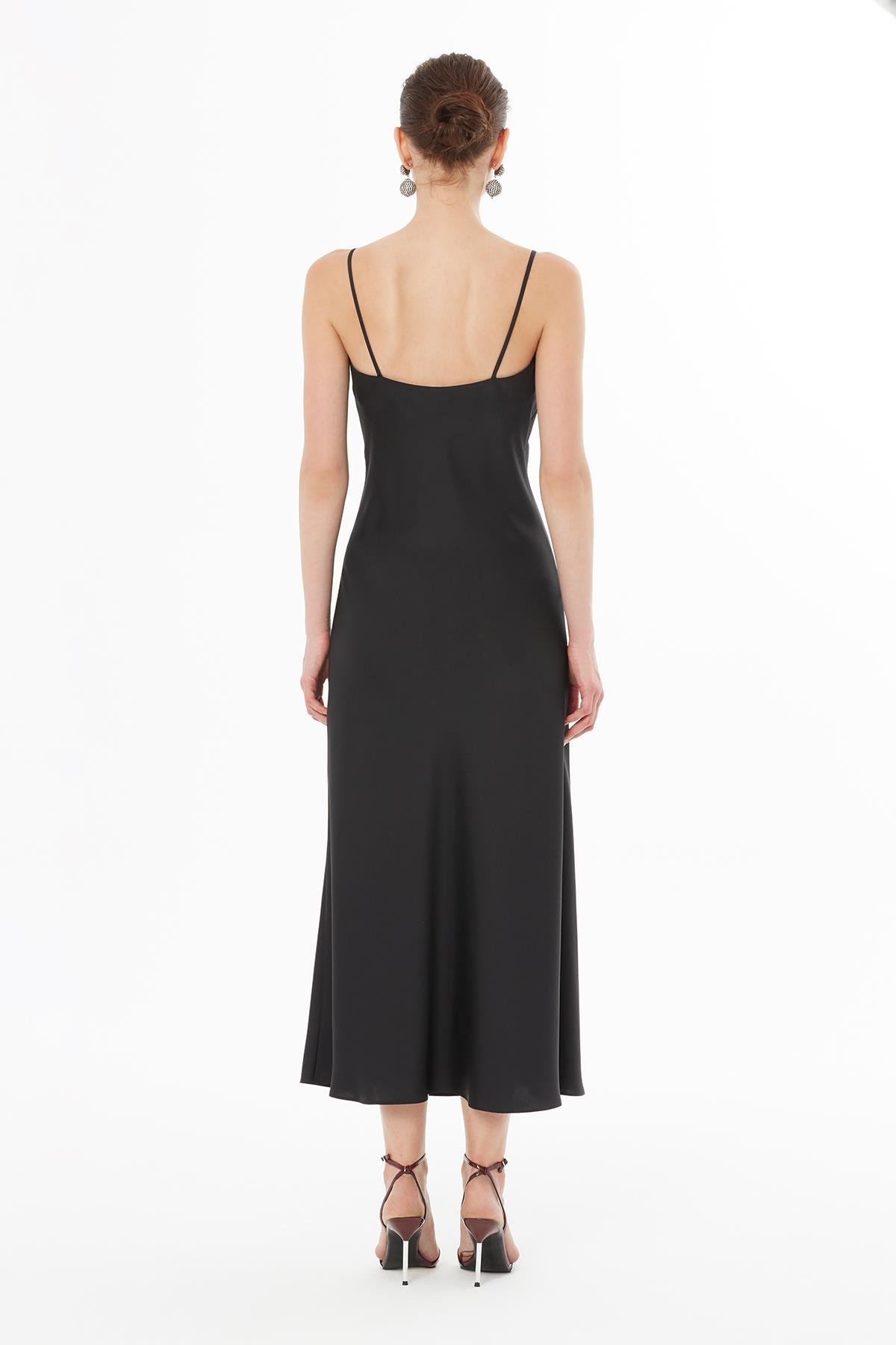 Black Midi Dress with Spaghetti Straps