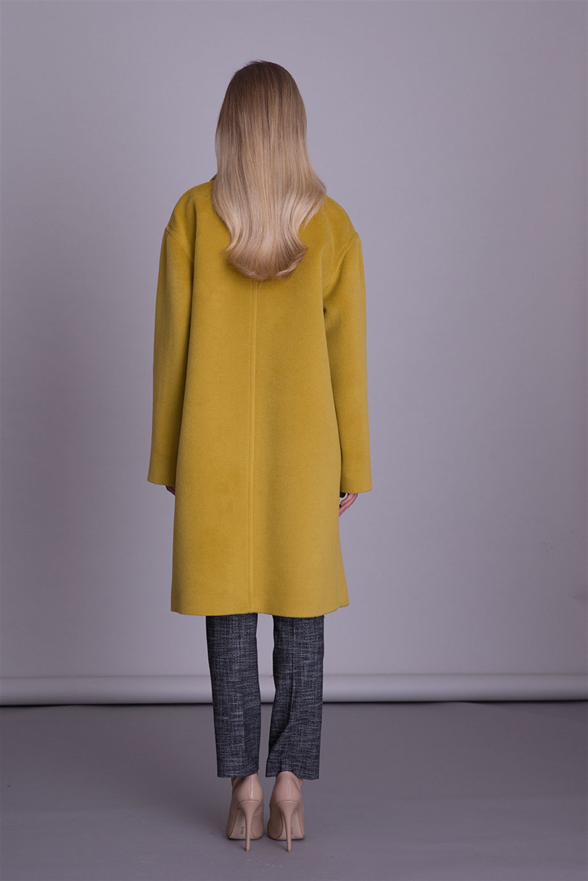 Silk Wool Fabric Brown Midi Coat