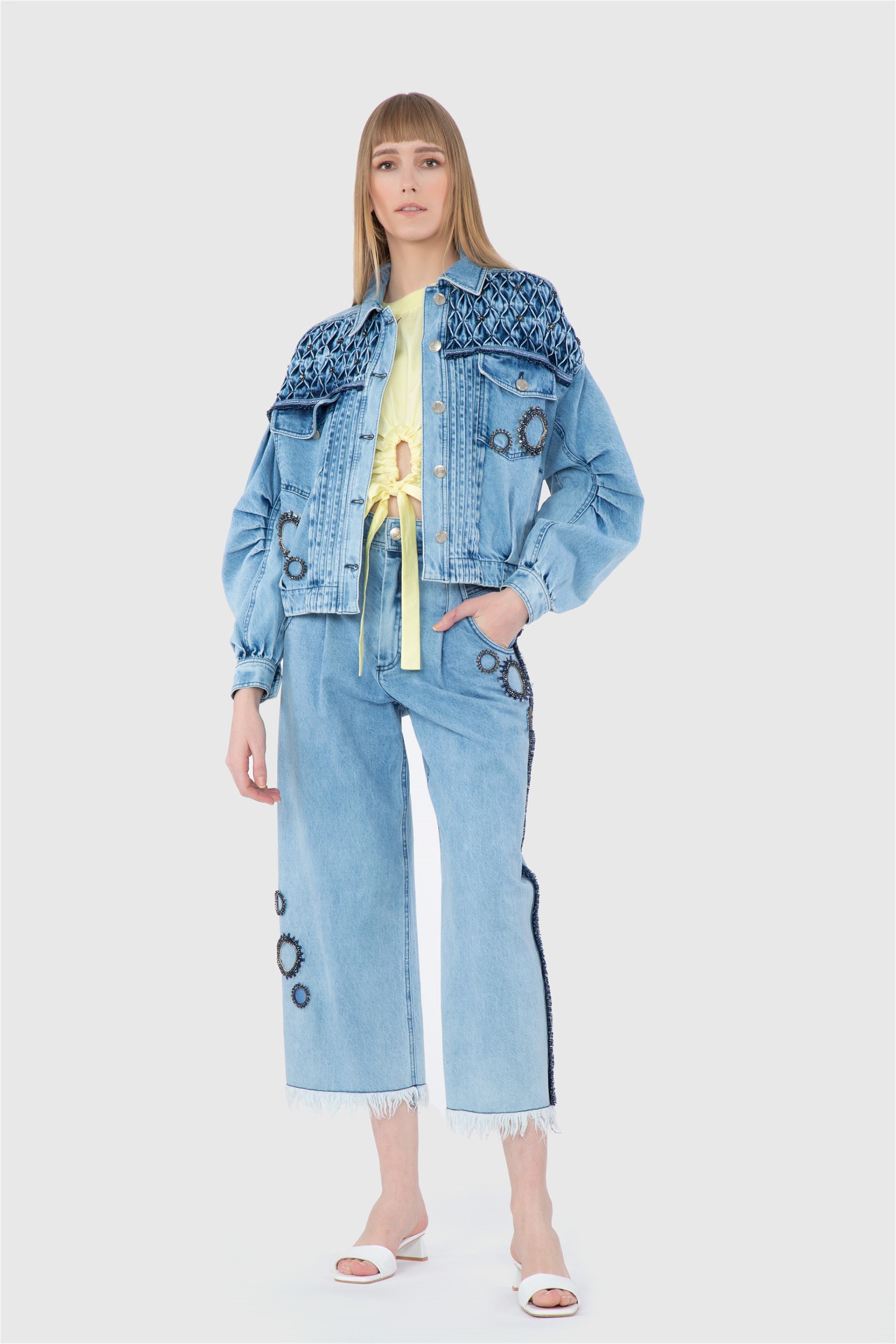 Embroidered Embroidery And Stitch Detail Oversize Navy Blue Jacket