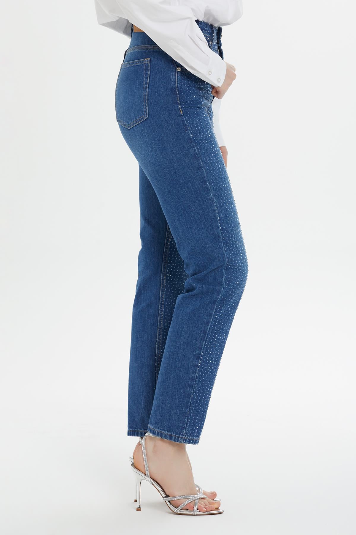 Jargonlu Boyfriend Mavi Jean Pantolon