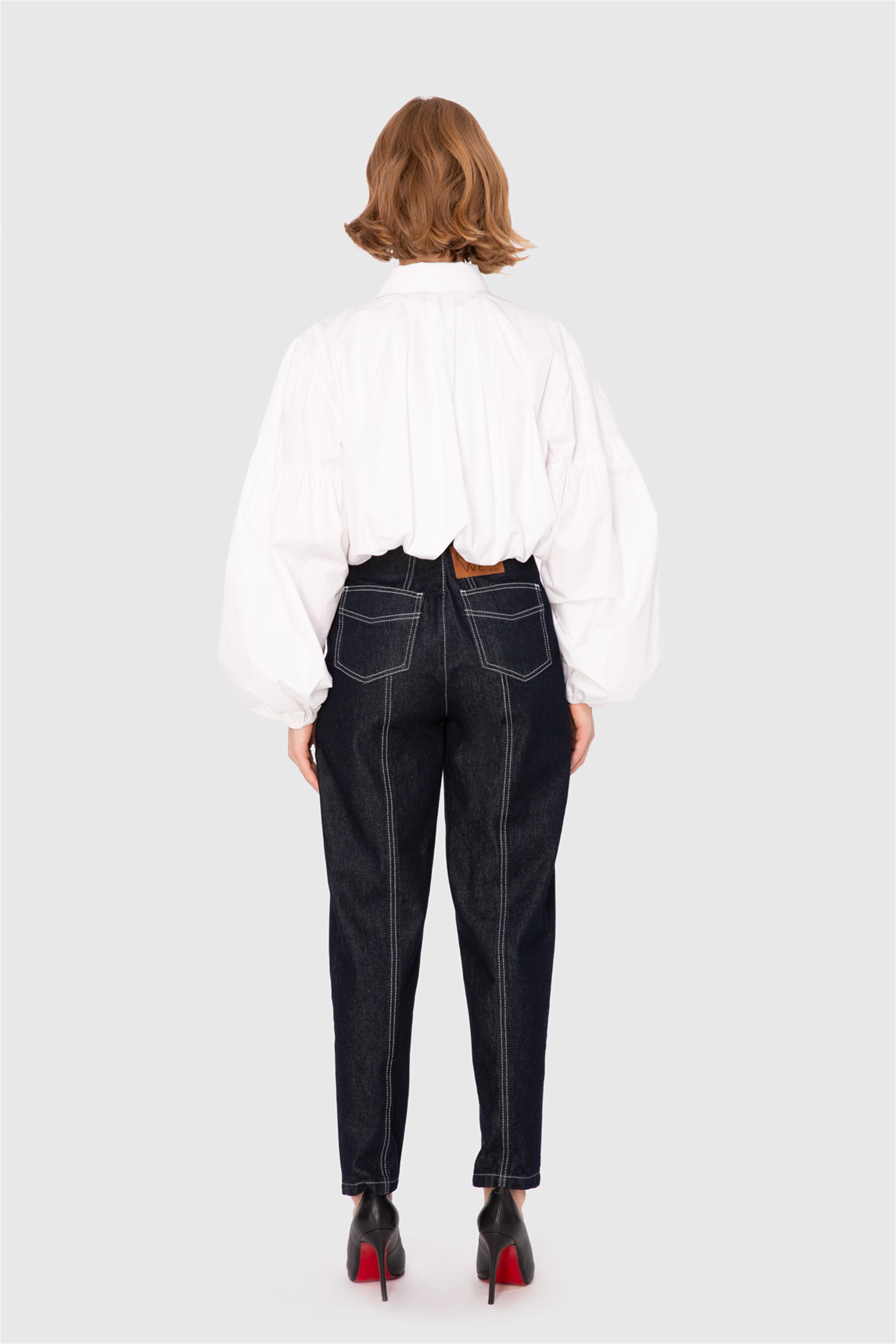 Jean Contrast Stitched Wide Leg Trousers