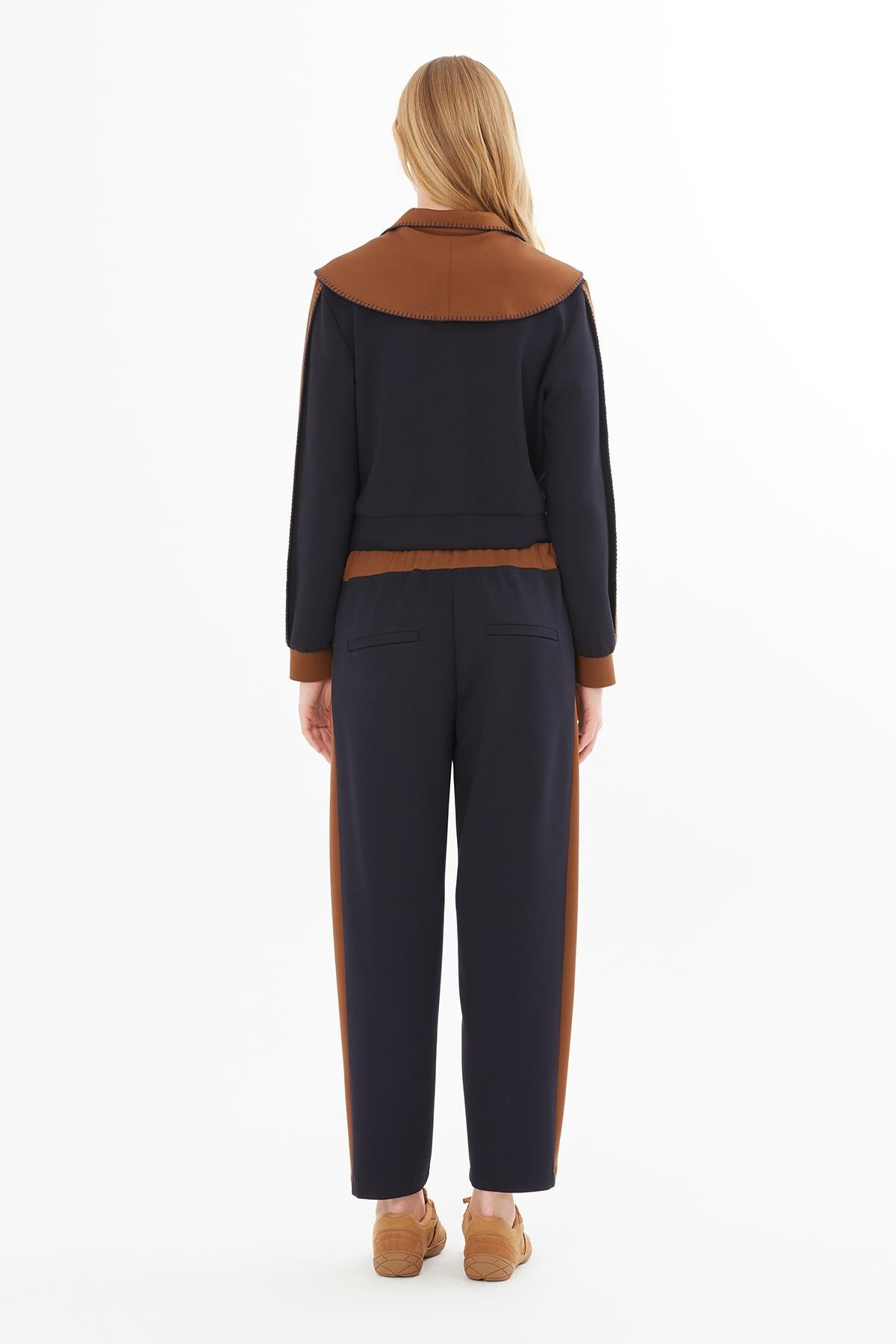 Brown and Navy Color-Block Sporty Top