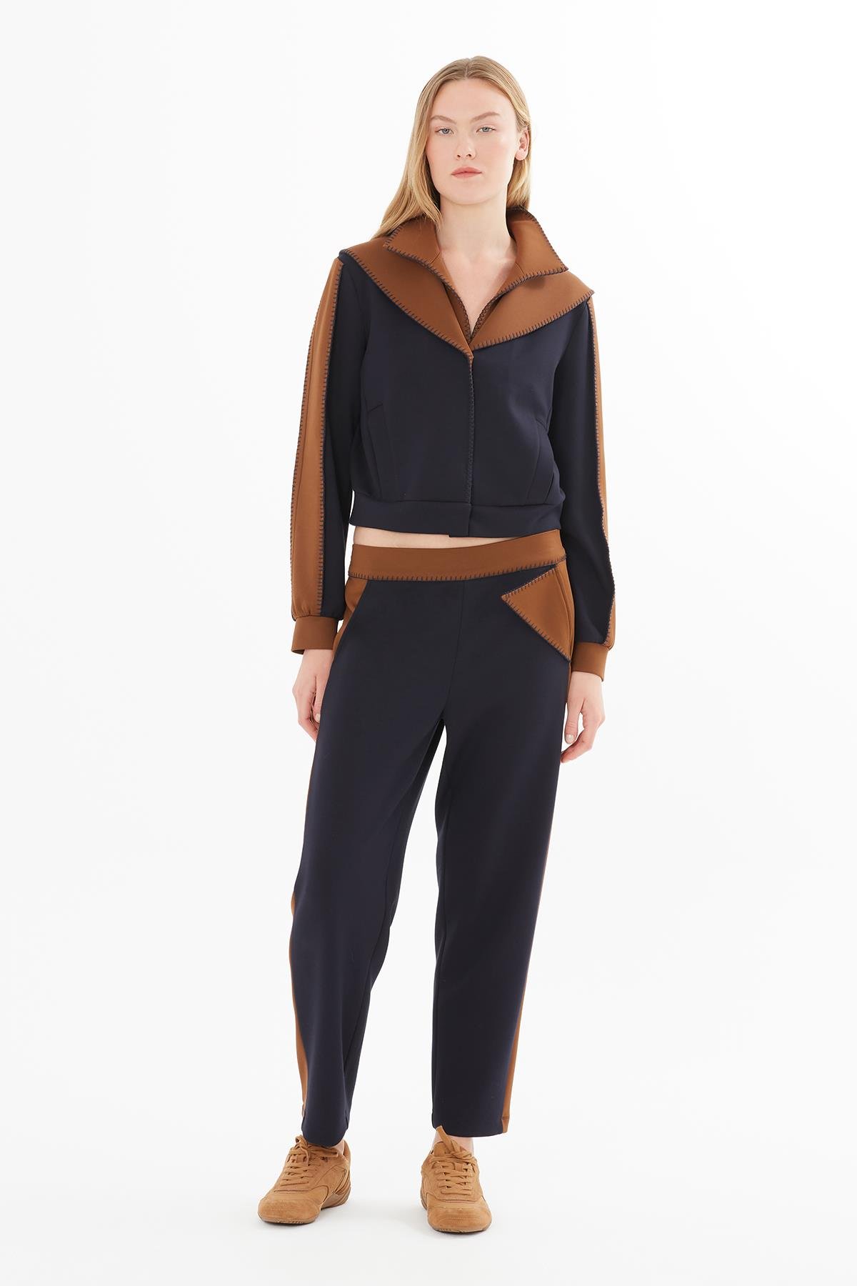 Brown and Navy Color-Block Sporty Top