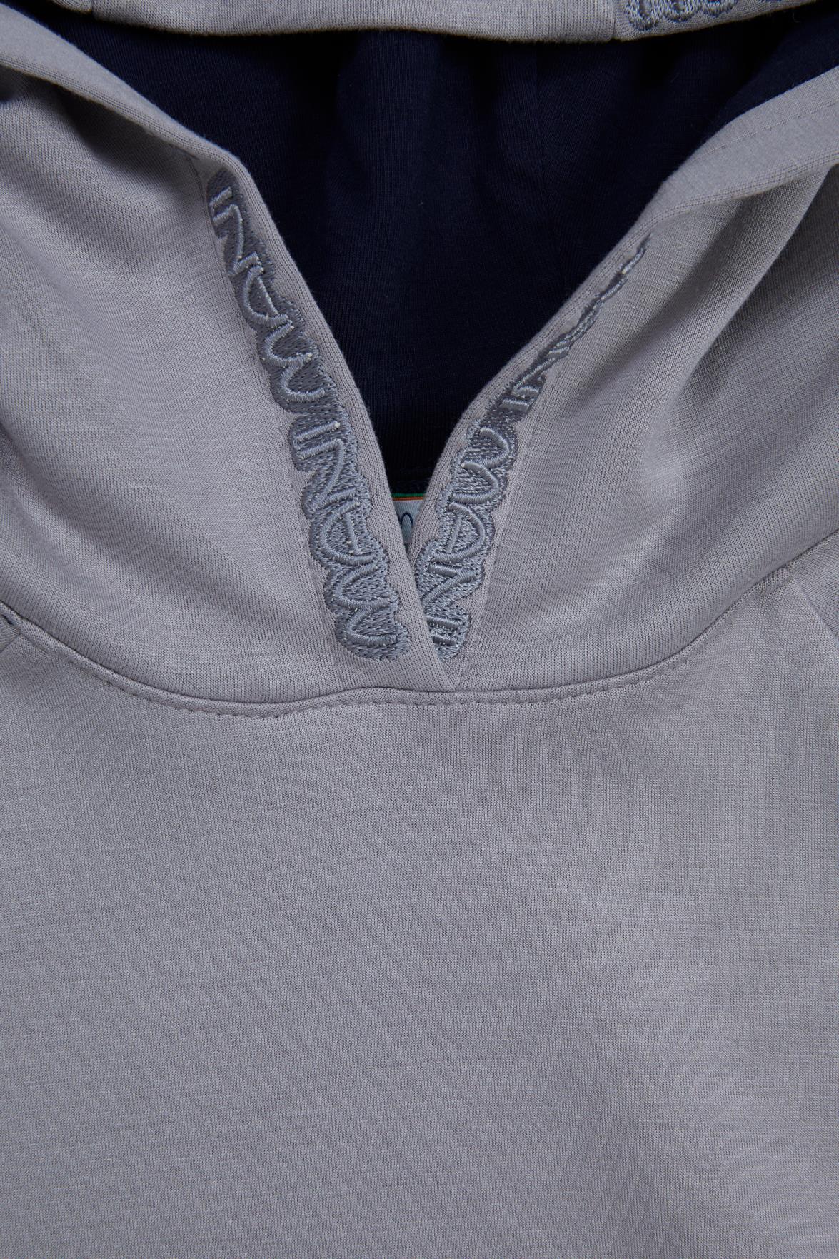 Kapüşonlu Nakış Detaylı Gri SweatShirt