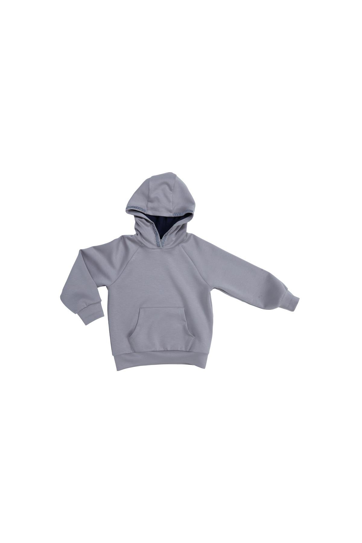 Kapüşonlu Nakış Detaylı Gri SweatShirt