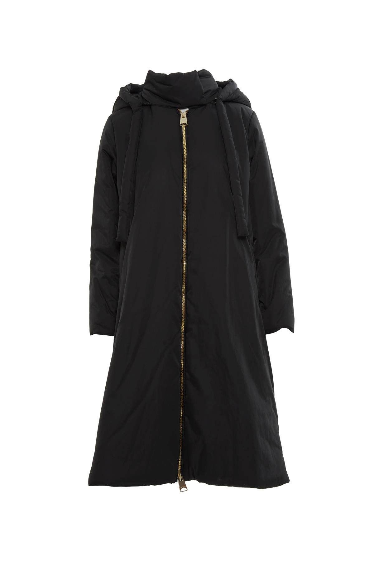 Kapüşonlu Siyah Uzun Kaban