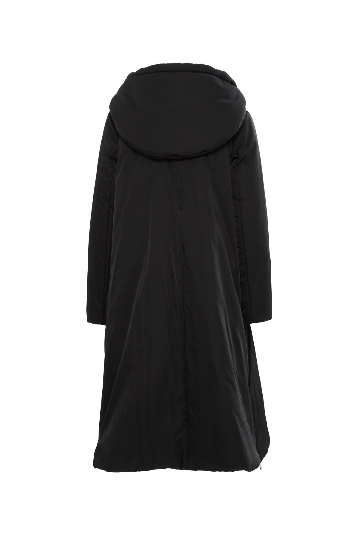 Kapüşonlu Siyah Uzun Kaban