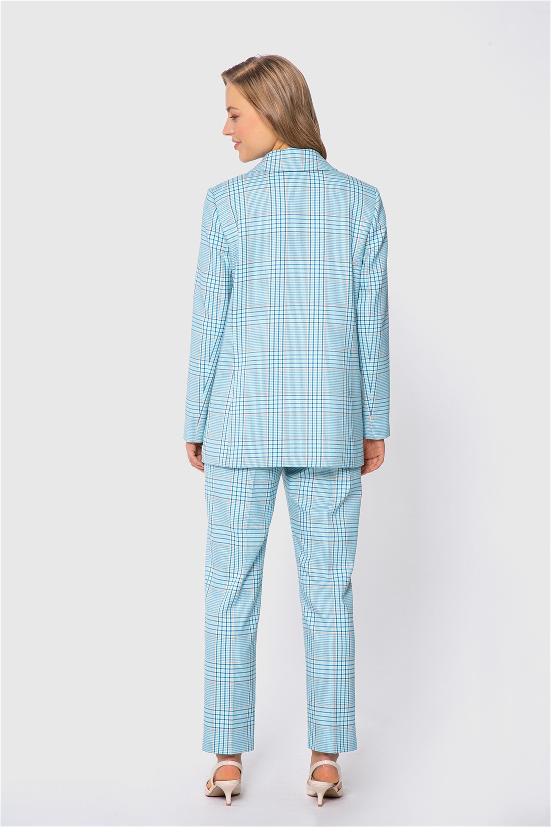 Square Pattern Striped Blue Suit