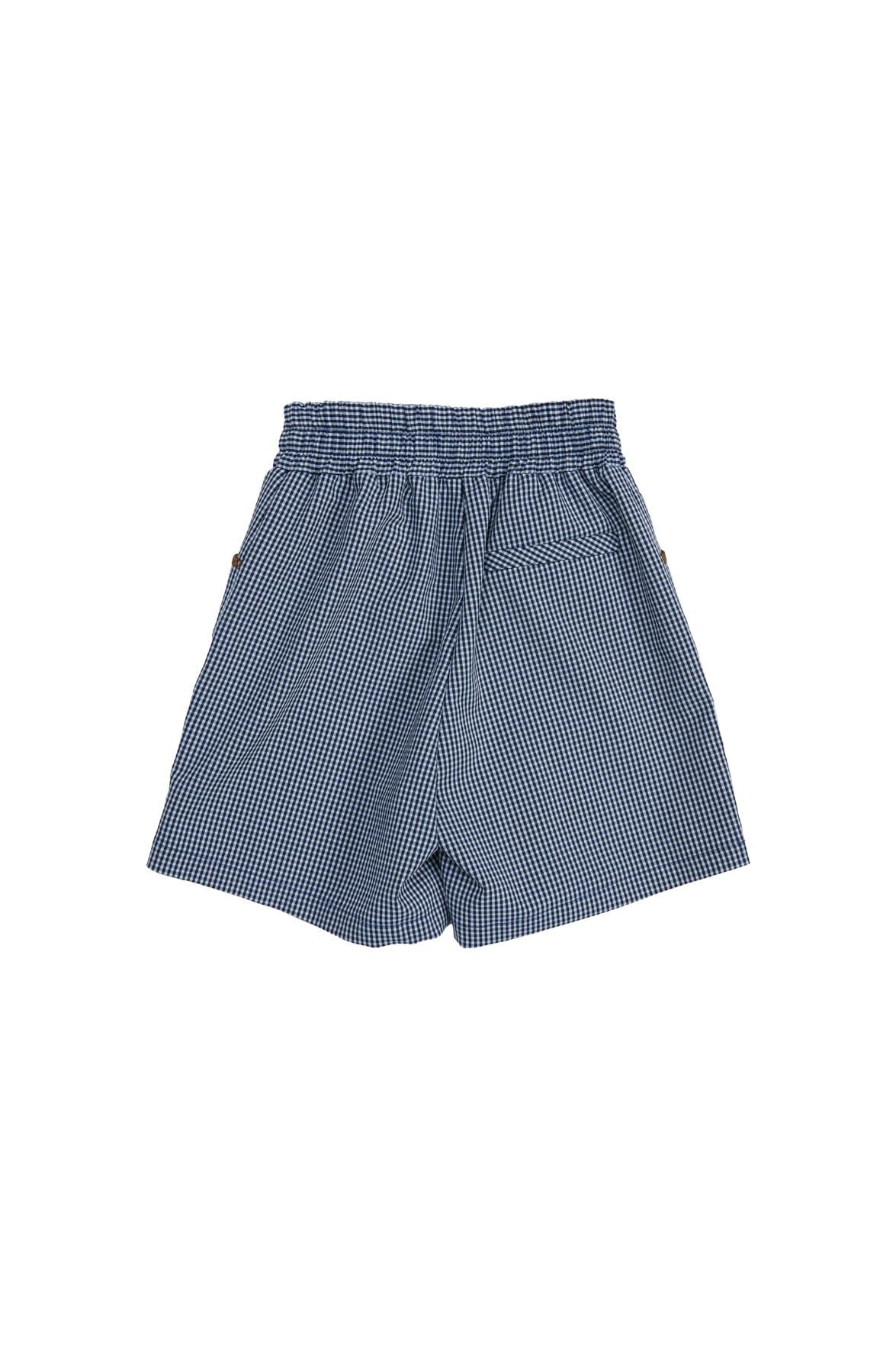 Navy Blue Shorts With Decorative Stitching And Hem Pockets
