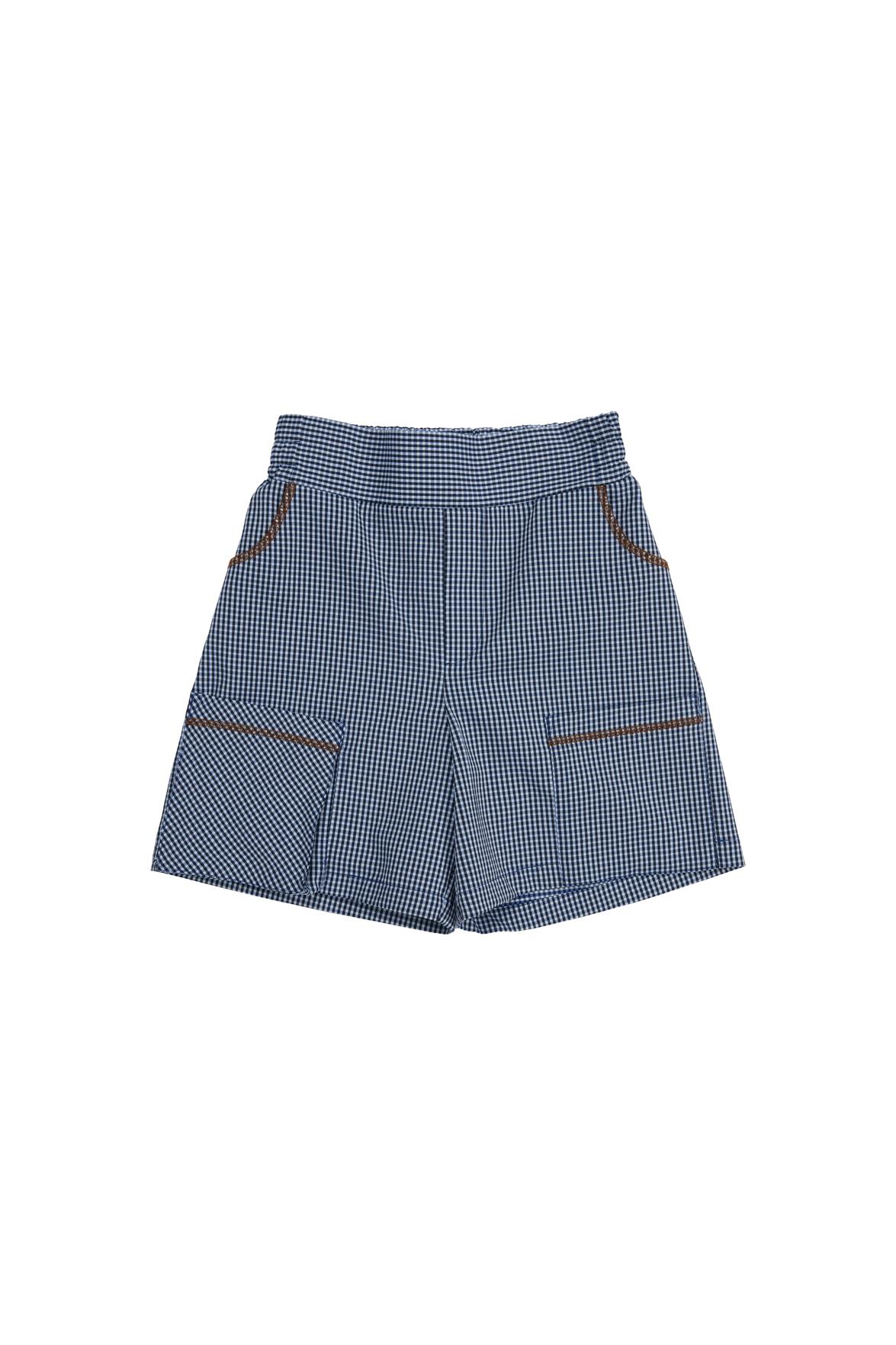 Navy Blue Shorts With Decorative Stitching And Hem Pockets