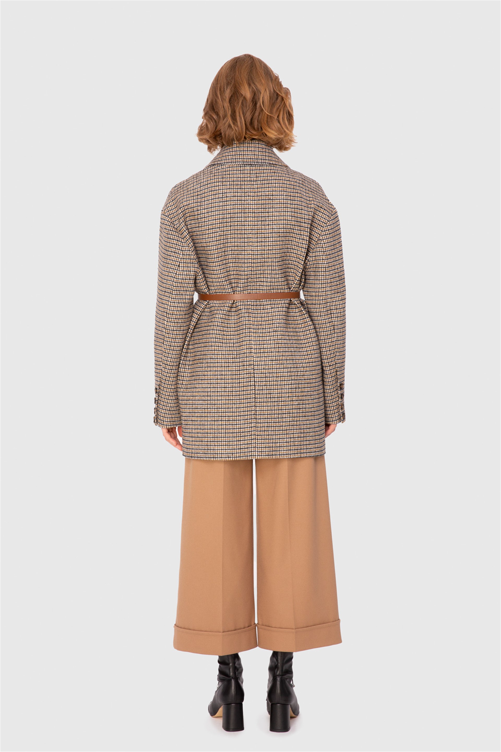 KAŞE OVERSİZE DERİ KEMERLİ SİYAH CEKET