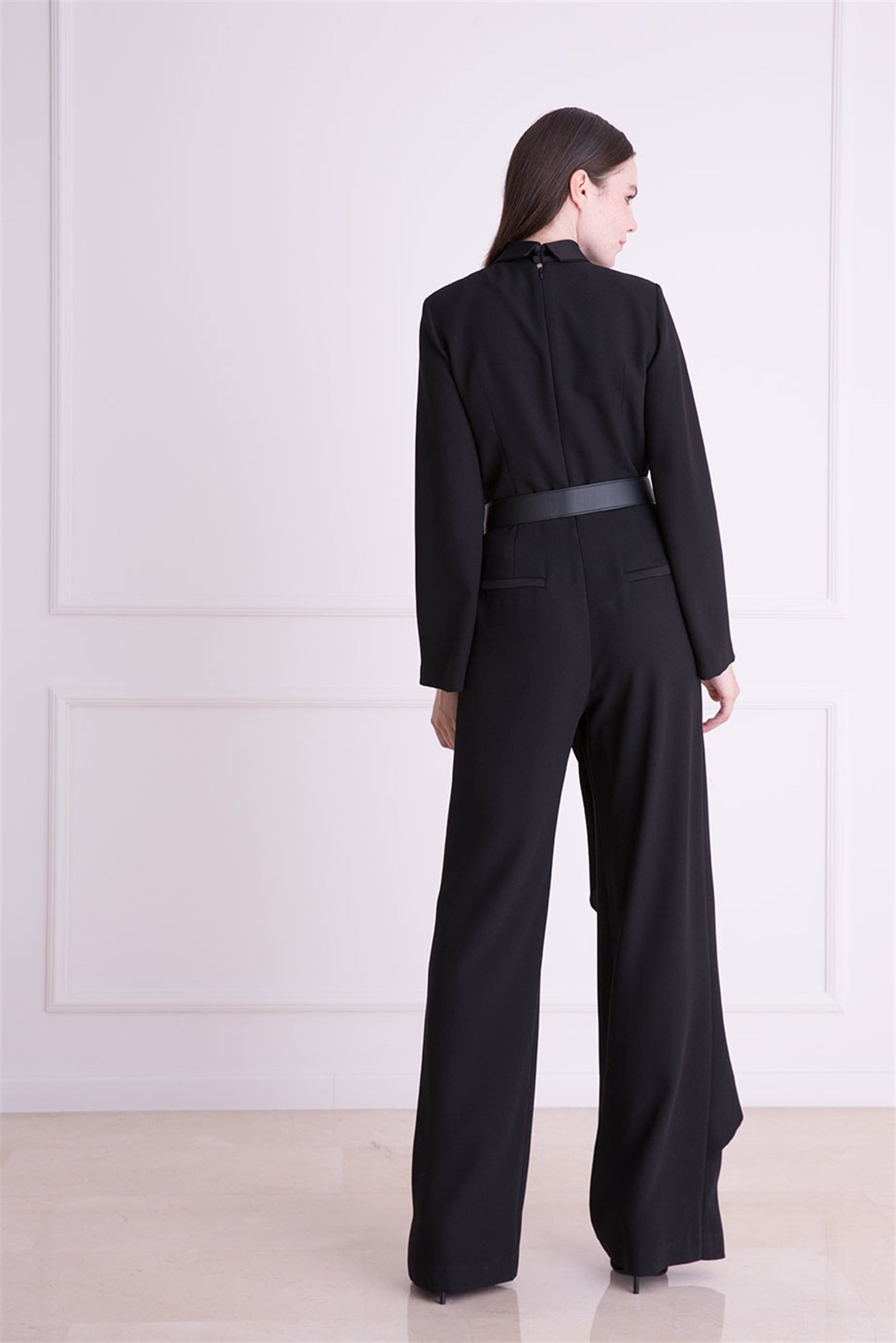 Belt Detailed Black Jumpsuit Dress