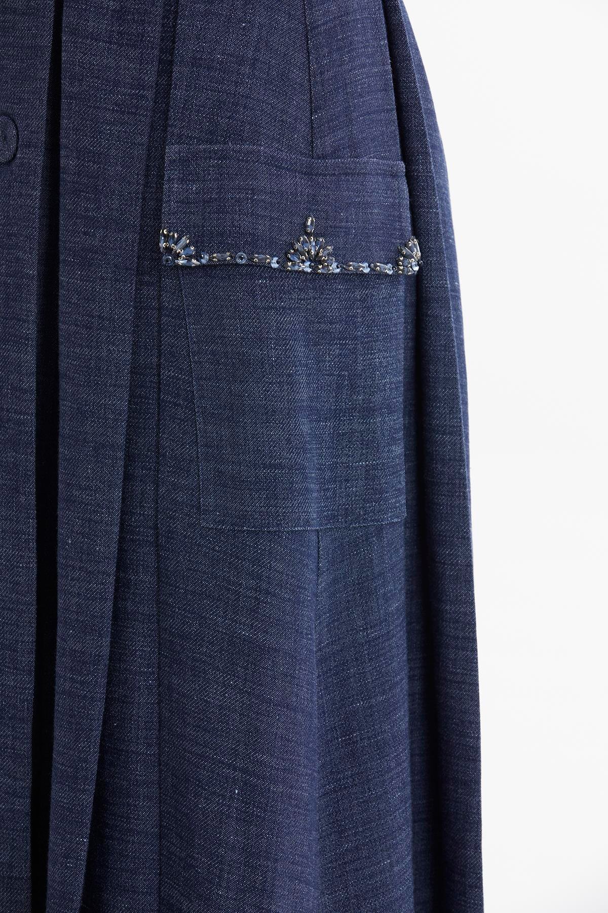 Blue Belted Embroidered Dress
