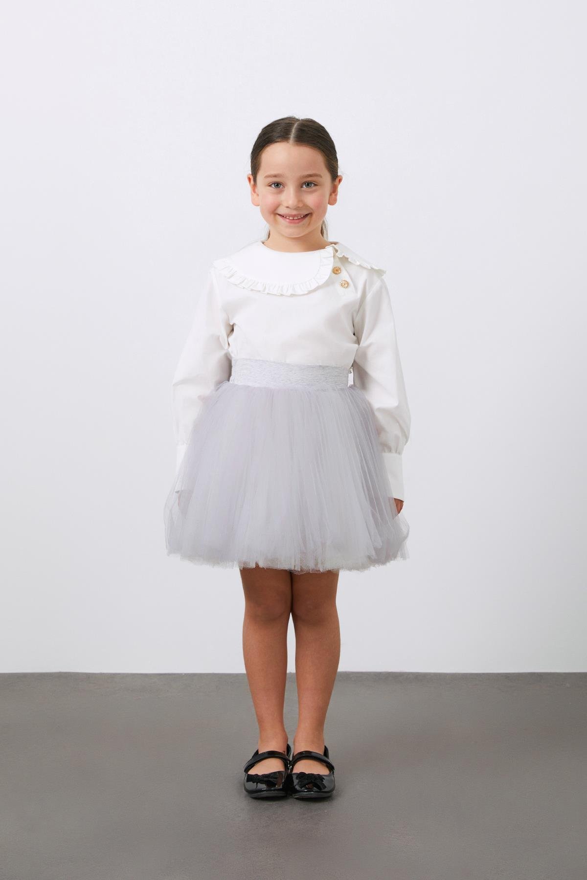 Kız Çocuk Piliseli Tüllü Gri Etek