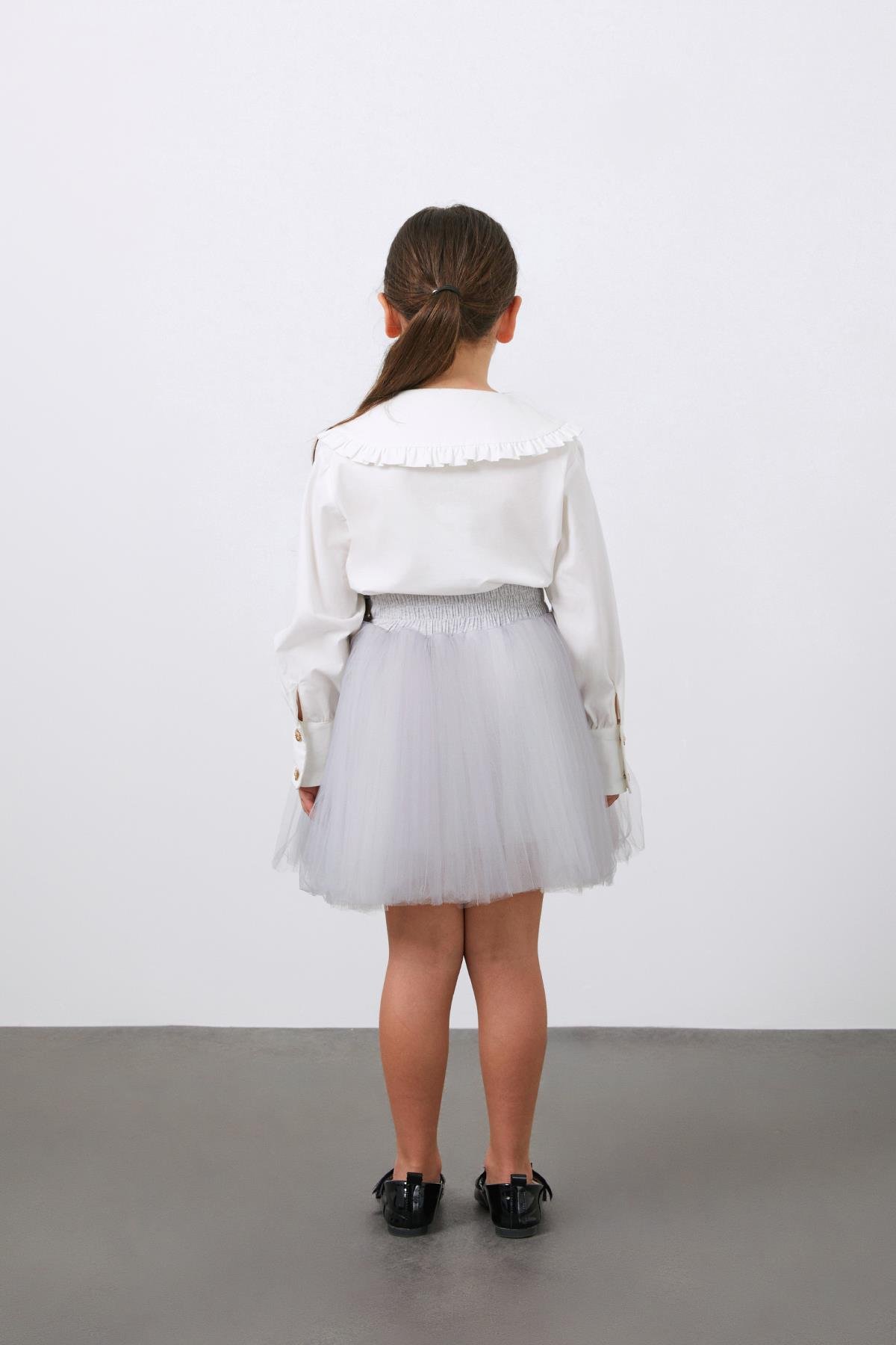 Kız Çocuk Piliseli Tüllü Gri Etek