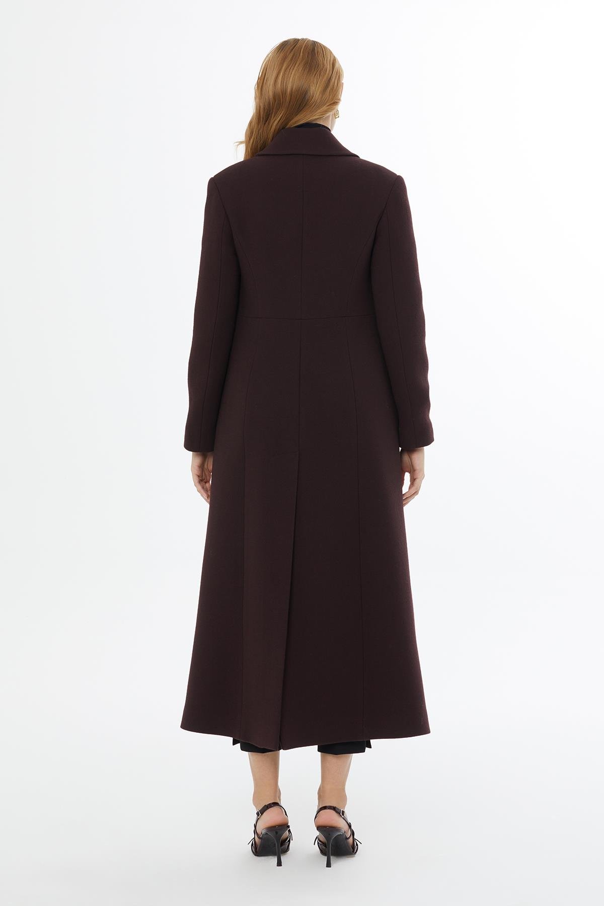 Klasik Kruvaze Bordo Yün Kaban