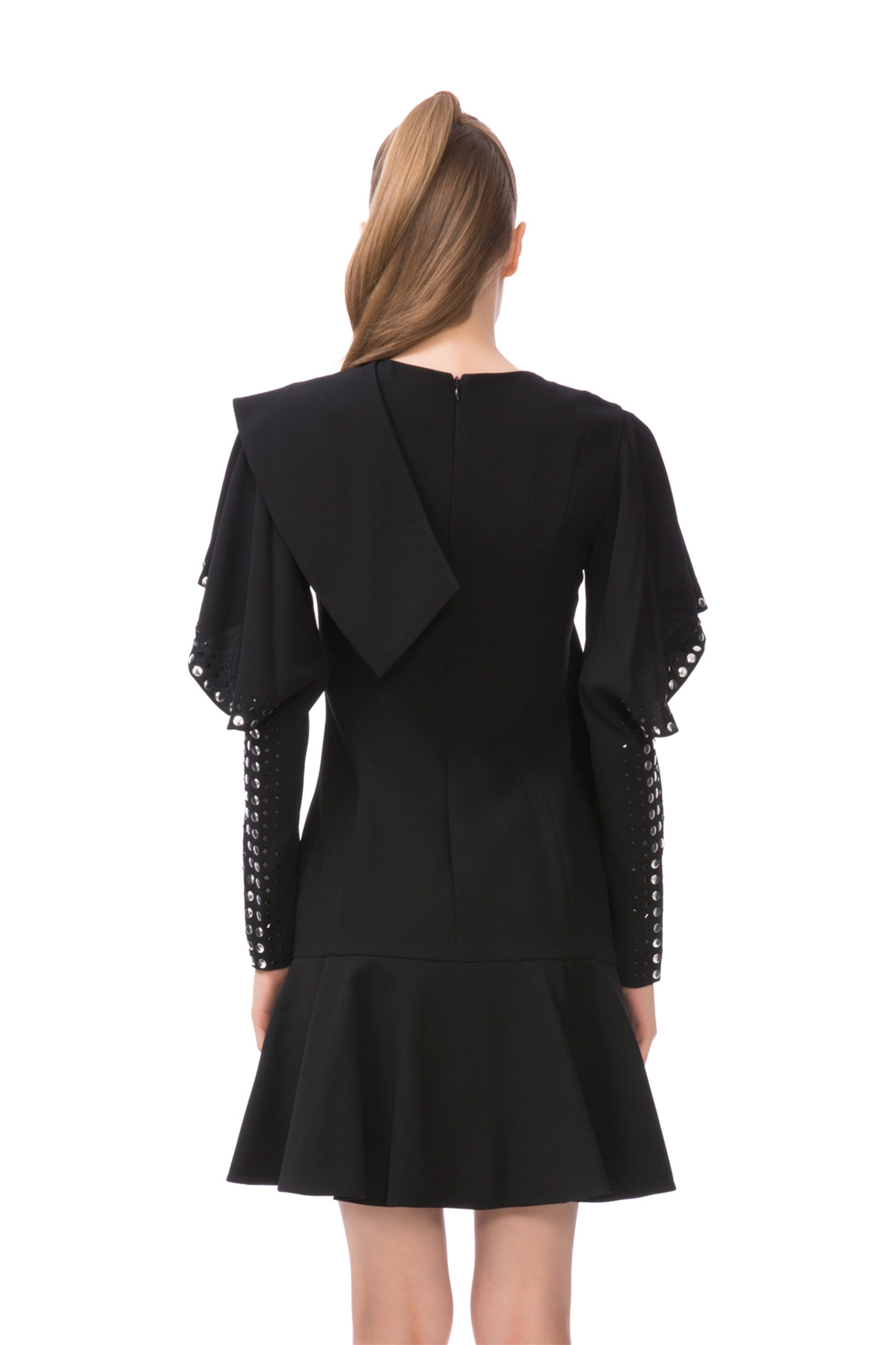 Black Mini Dress with Trock Print Detail on the Sleeves
