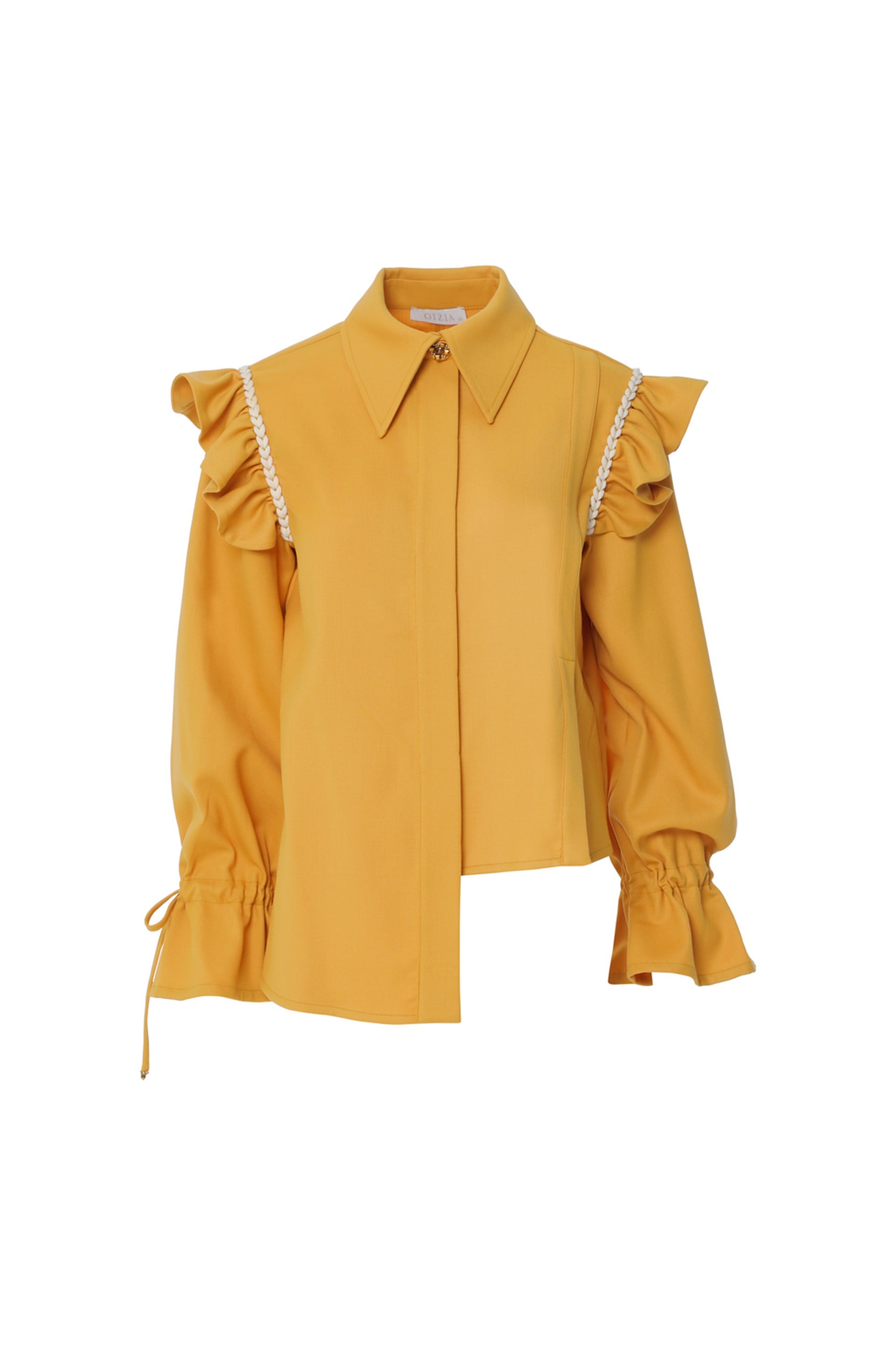 Asymmetrical Cut Black Shirt with Flywheel Detail on the Sleeves