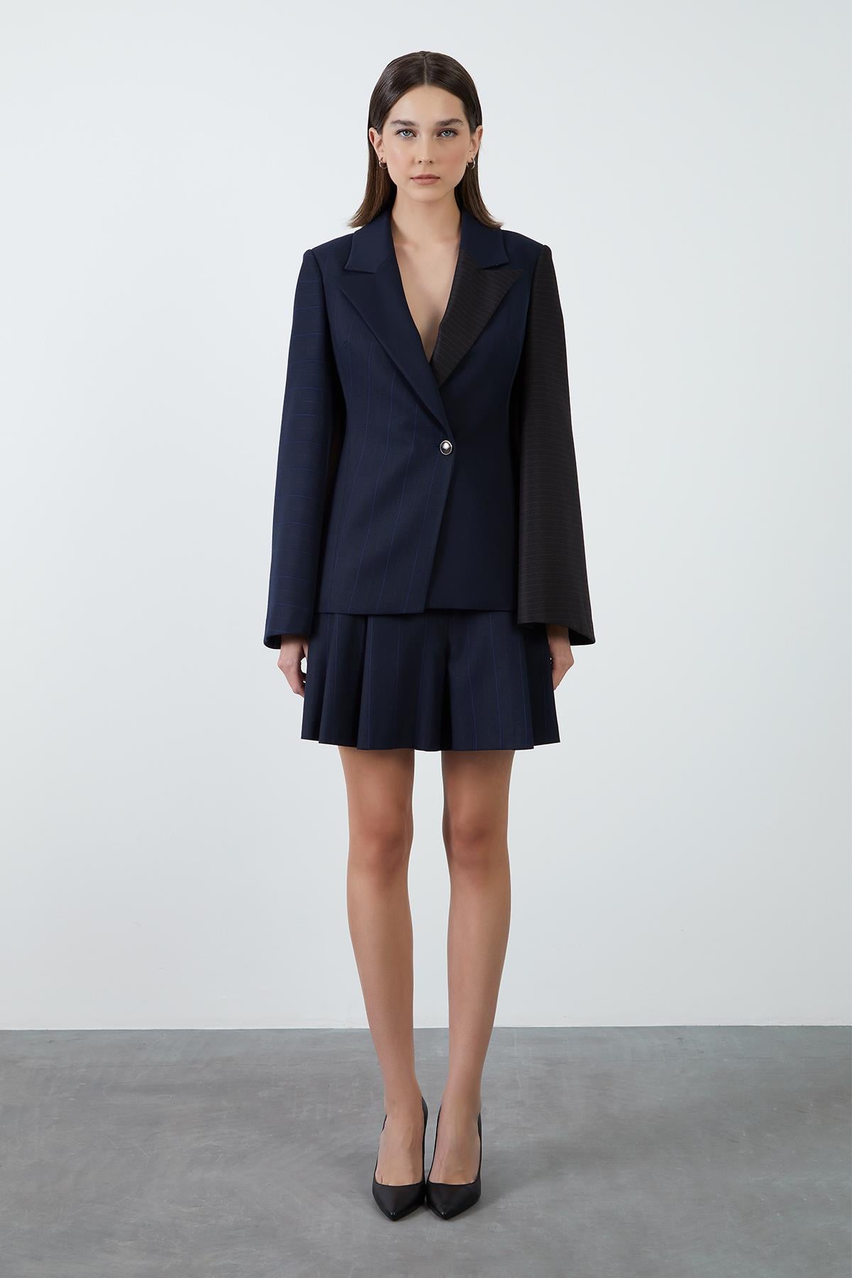 Navy Blazer Jacket with Sleeve Slits
