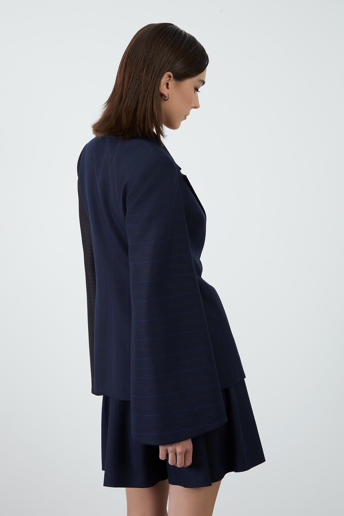 Navy Blazer Jacket with Sleeve Slits