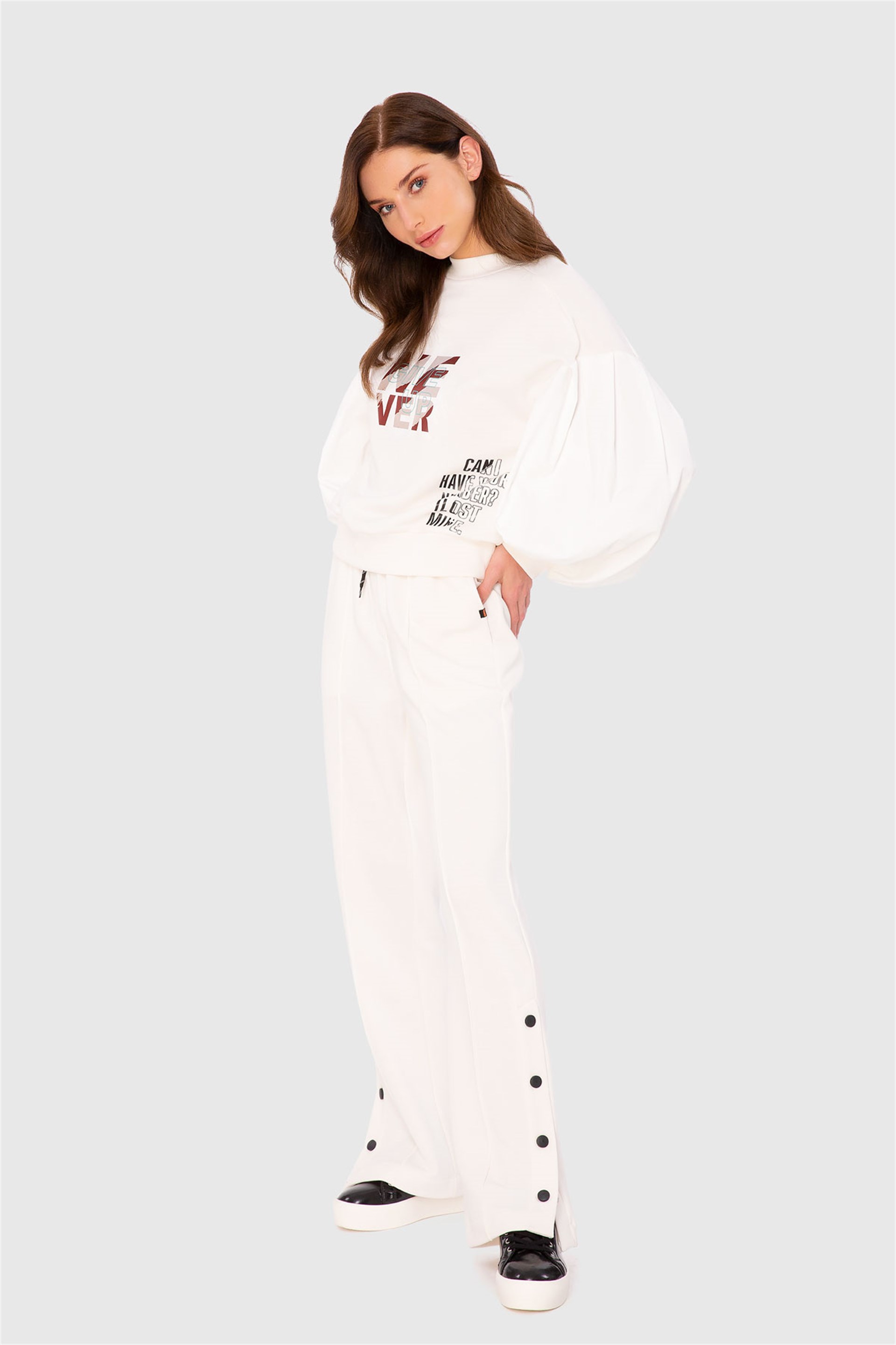 Kolu Poplin Detaylı Baskılı İki İplik  Sweat