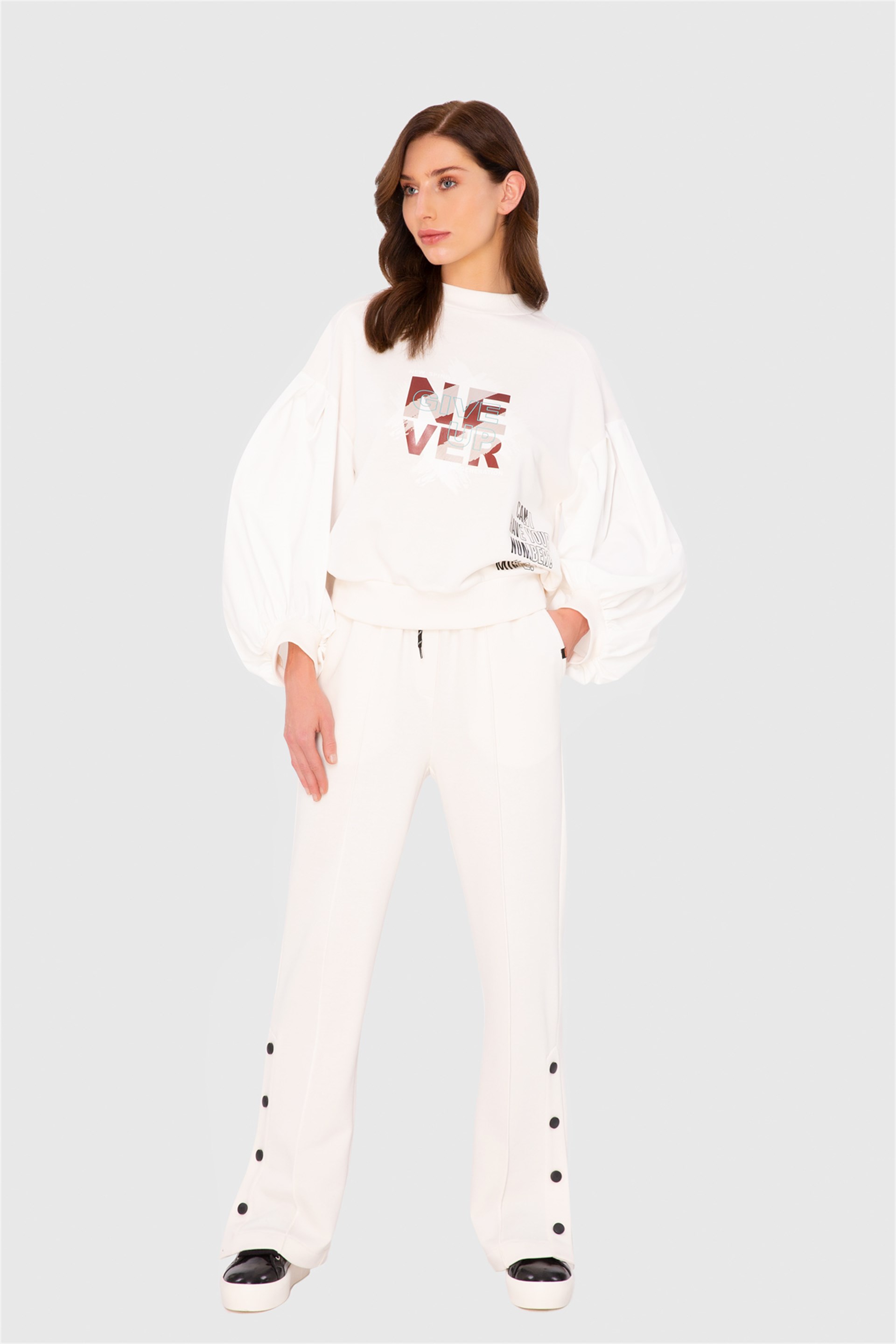 Kolu Poplin Detaylı Baskılı İki İplik  Sweat