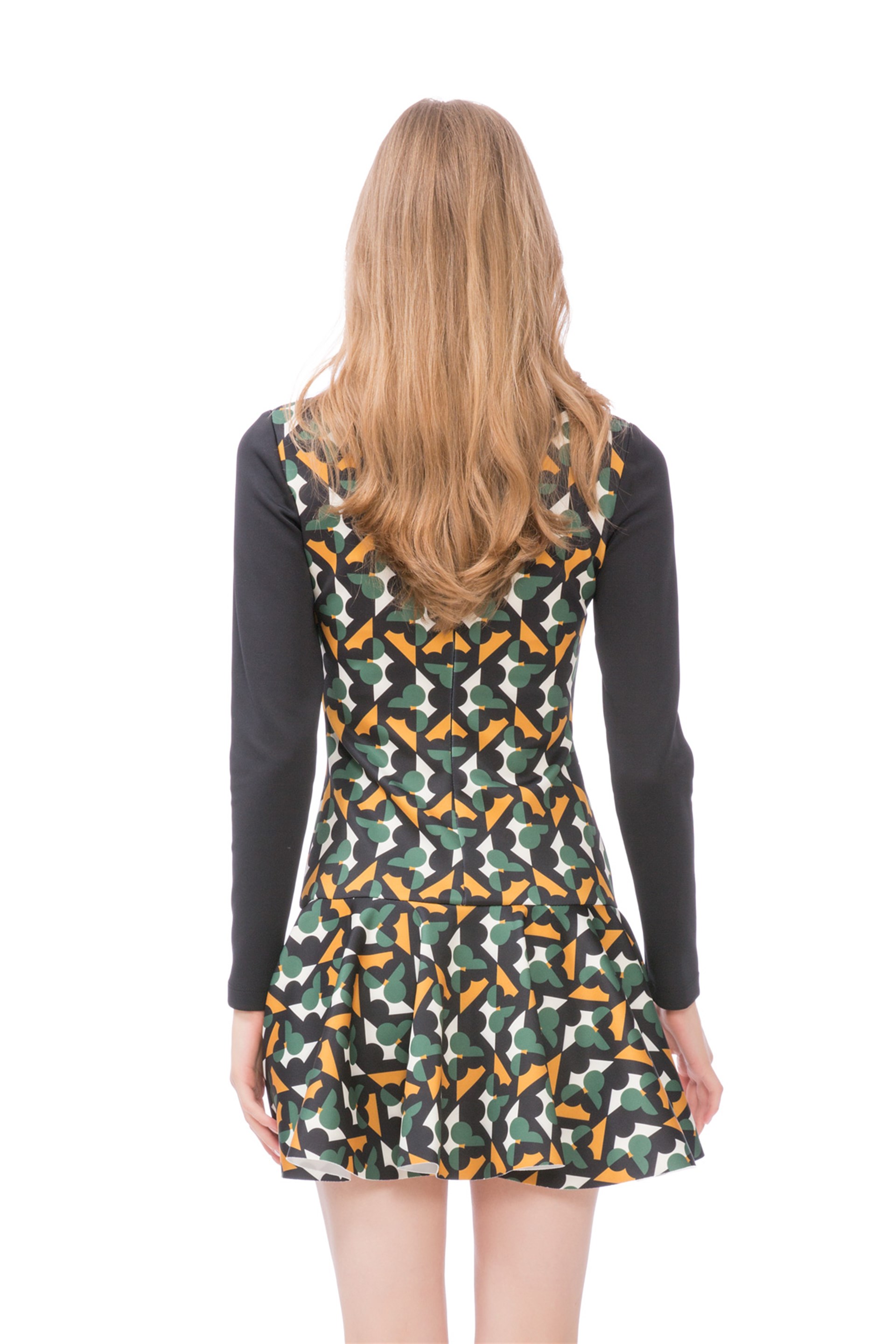 Contrast Patterned Sleeves Farklo Dress