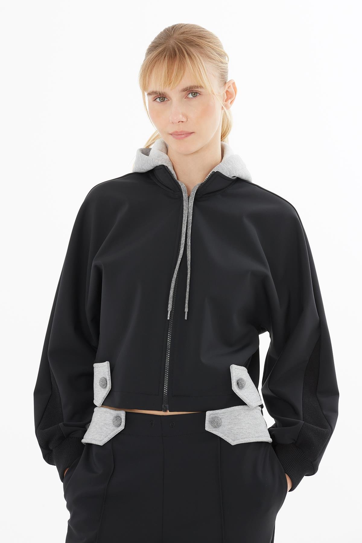 Black Jacket with Contrast Details and Epaulets