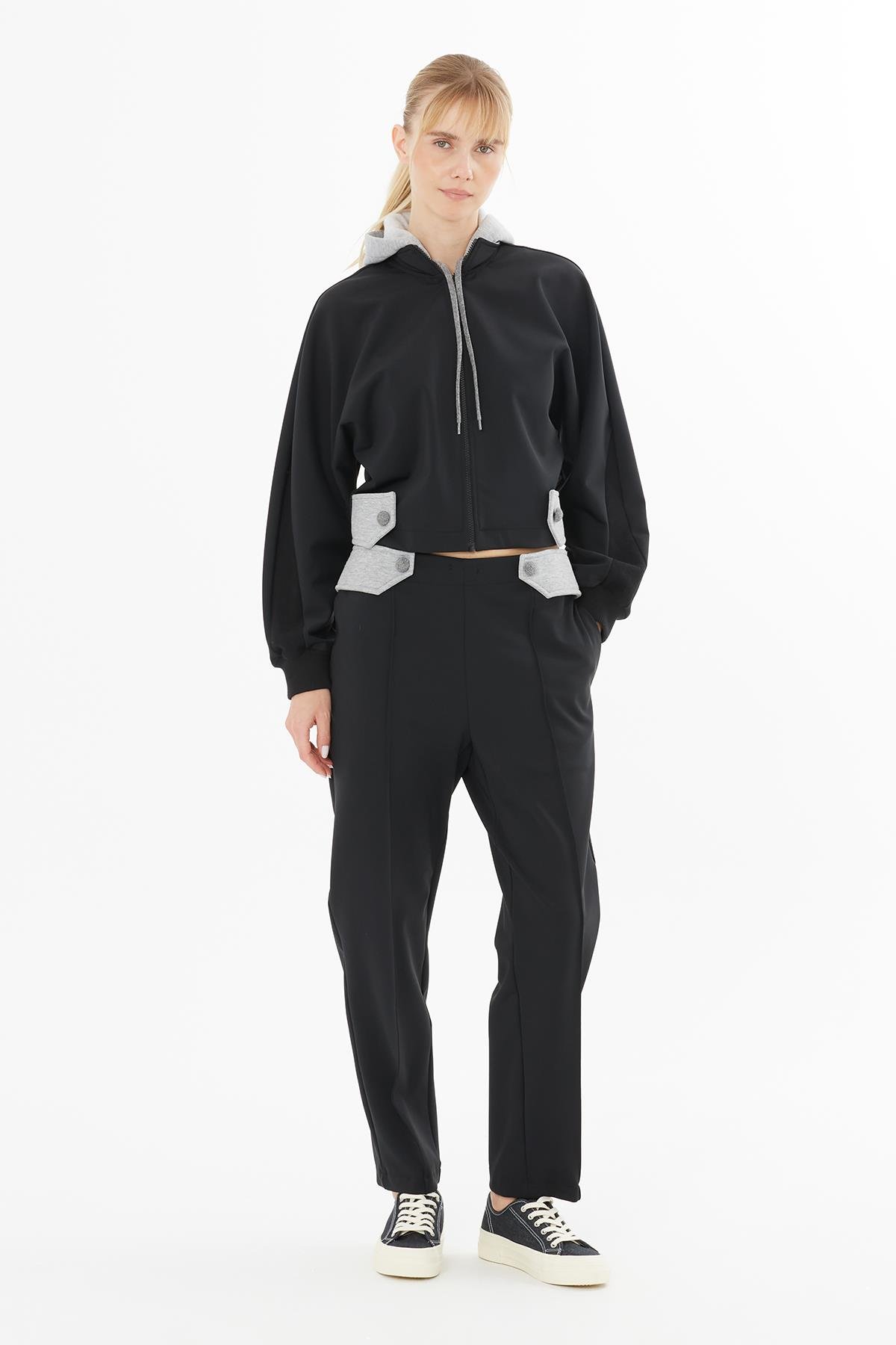 Black Jacket with Contrast Details and Epaulets