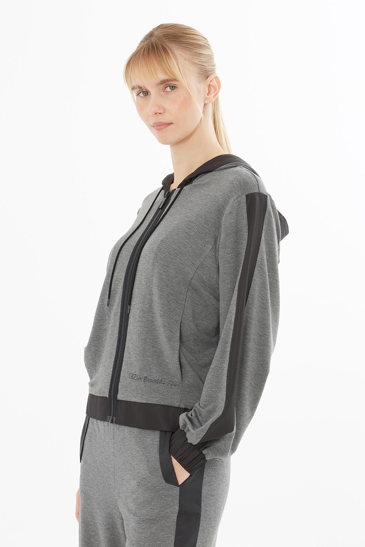 Grey Jacket with Contrast Embroidery Detail