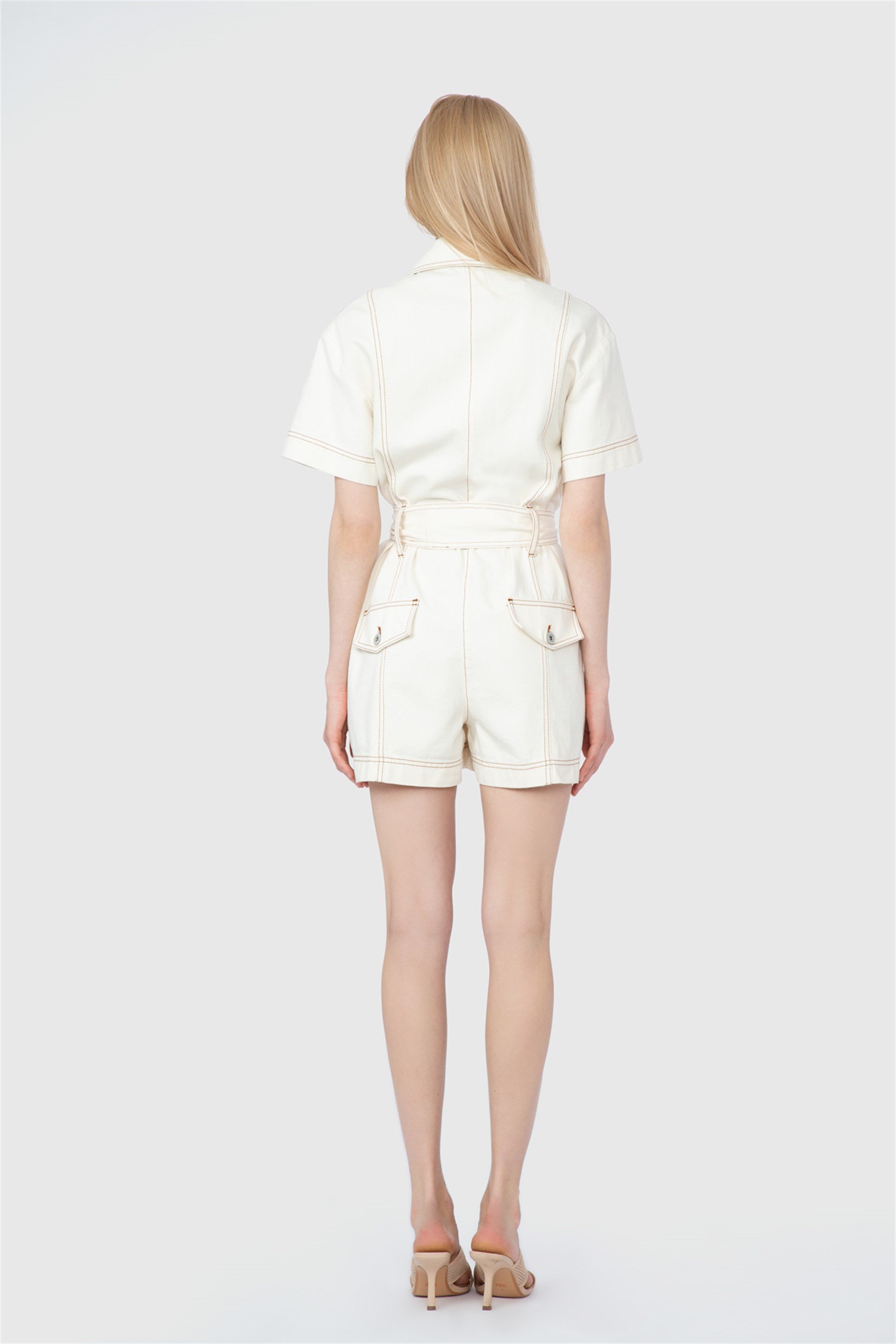 Contrast Stitch Detail White Jumpsuit