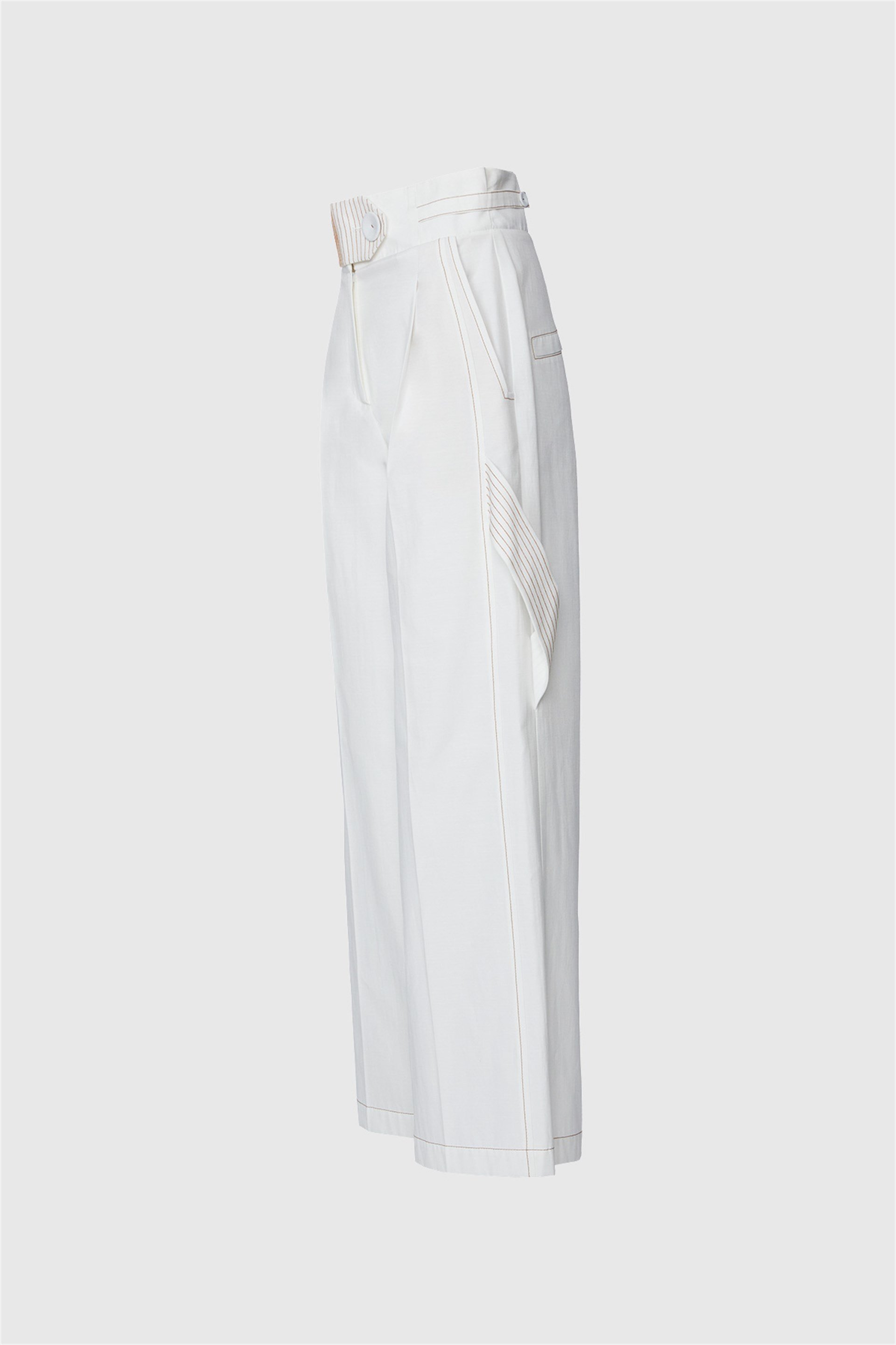 Contrast Stitch Detail High Waist Trousers