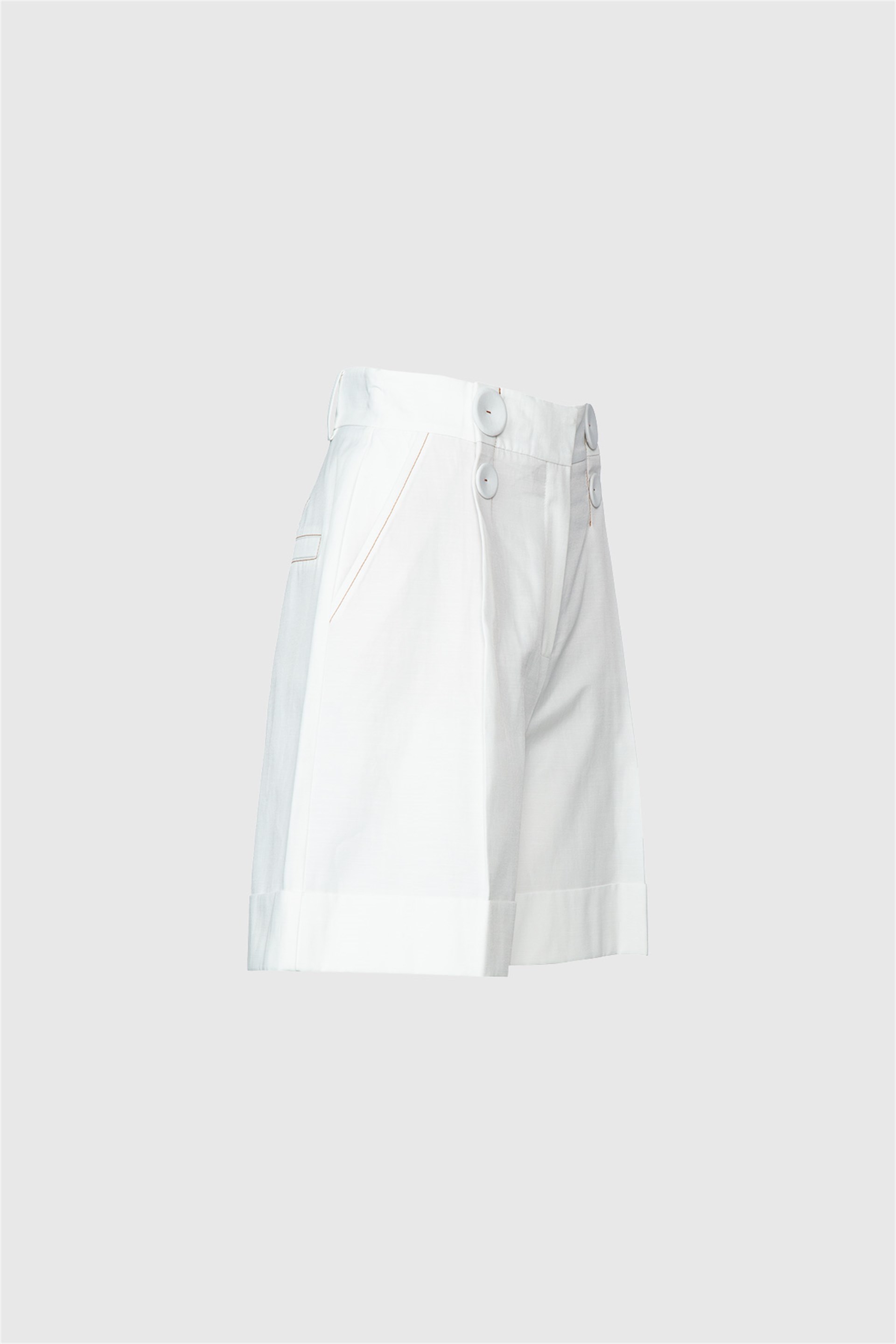 Kontrast Dikiş Detaylı Yüksek Bel  Şort