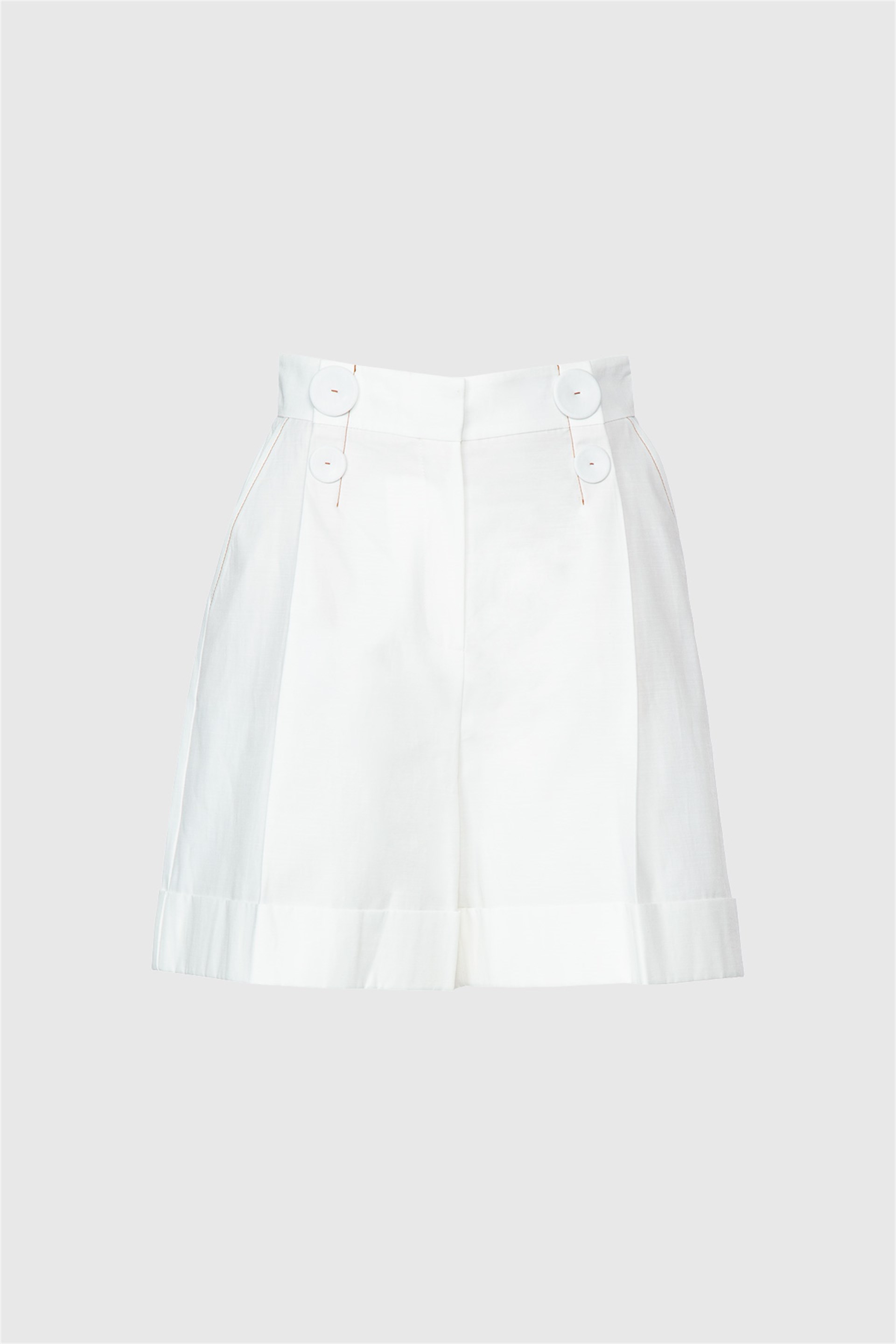 Kontrast Dikiş Detaylı Yüksek Bel  Şort