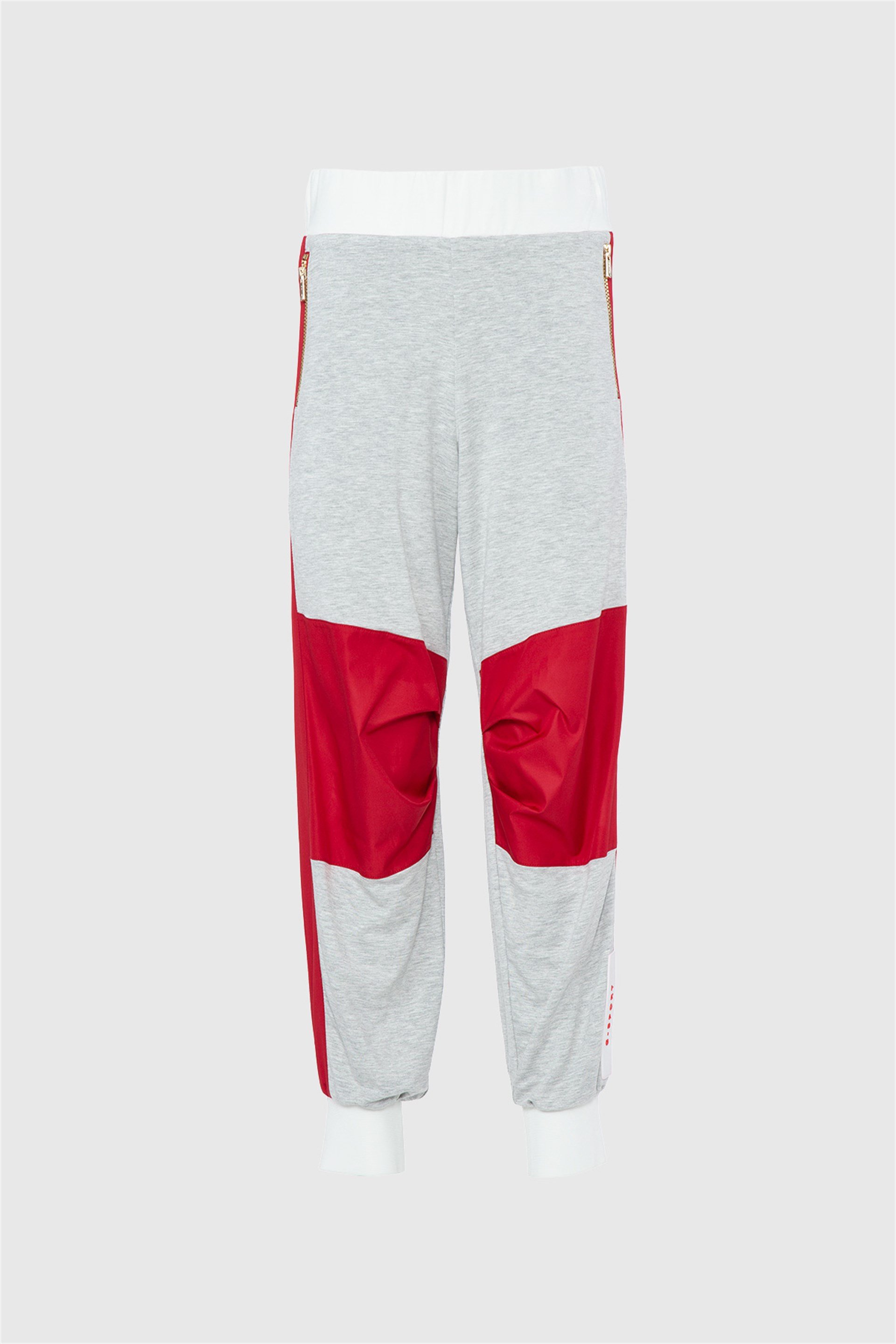 Zipper Detail Jogger Red Trousers With Contrast Garnish