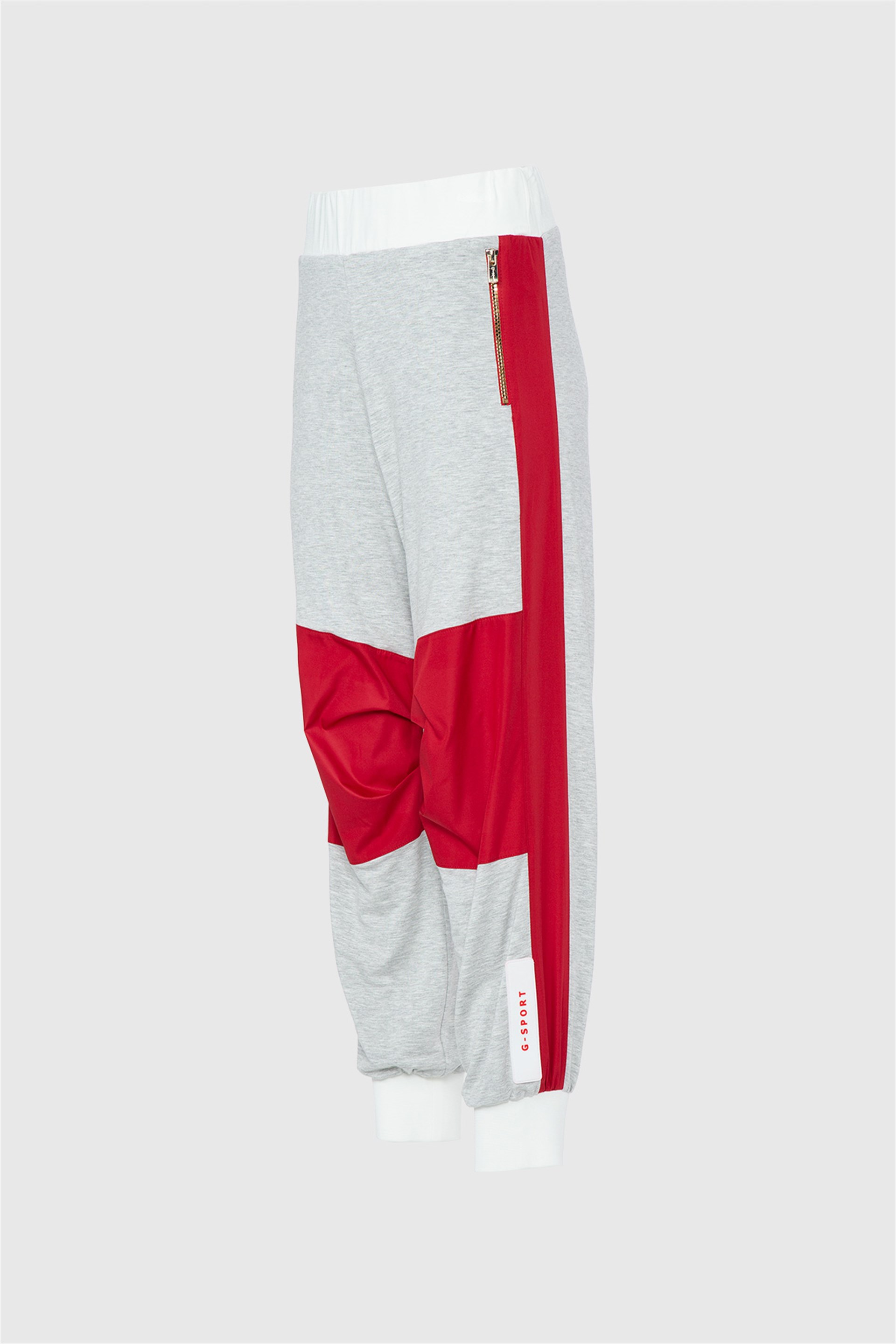 Zipper Detail Jogger Red Trousers With Contrast Garnish