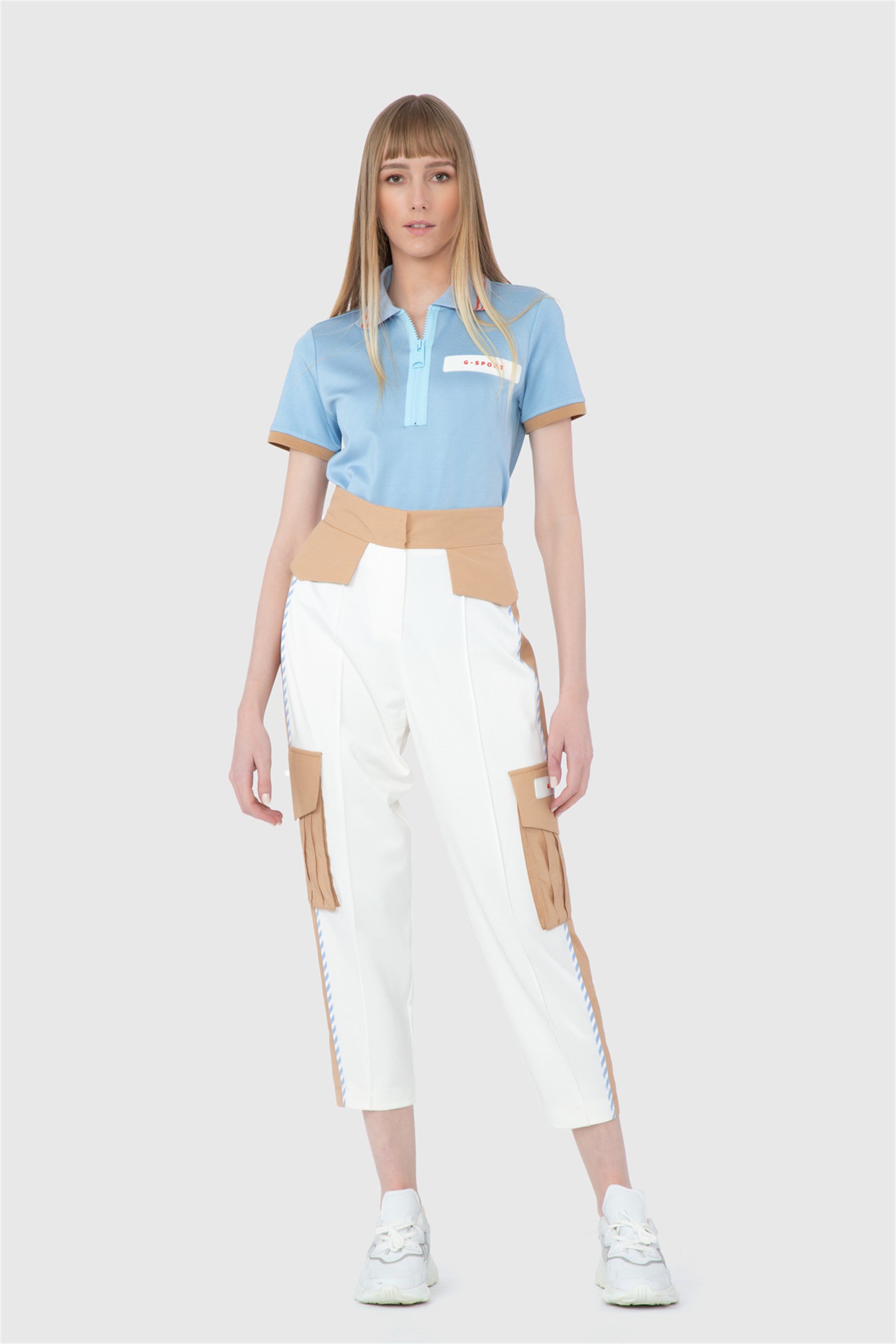 Cotton Garnish Piping Detailed Cargo Ecru Trousers
