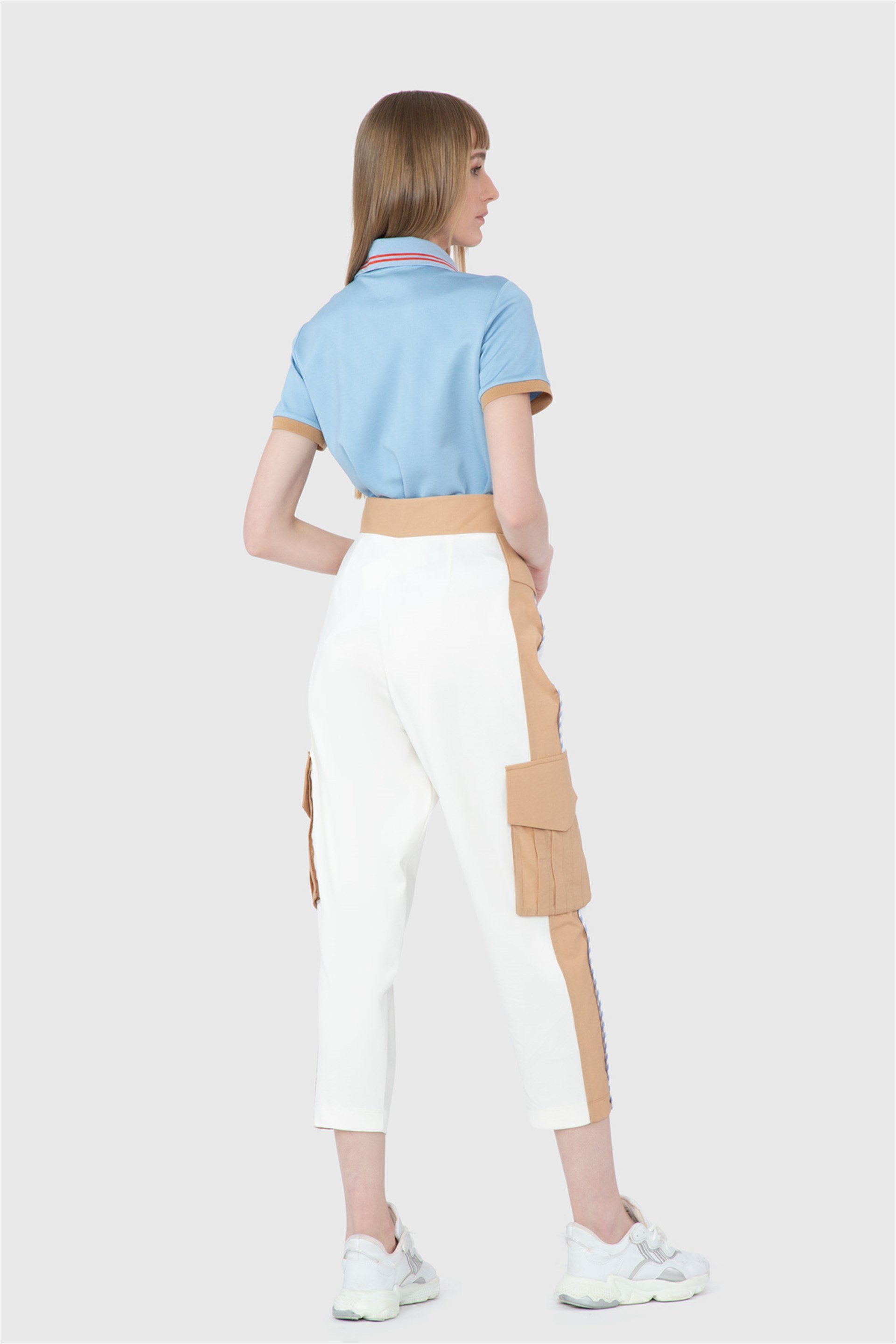 Cotton Garnish Piping Detailed Cargo Ecru Trousers