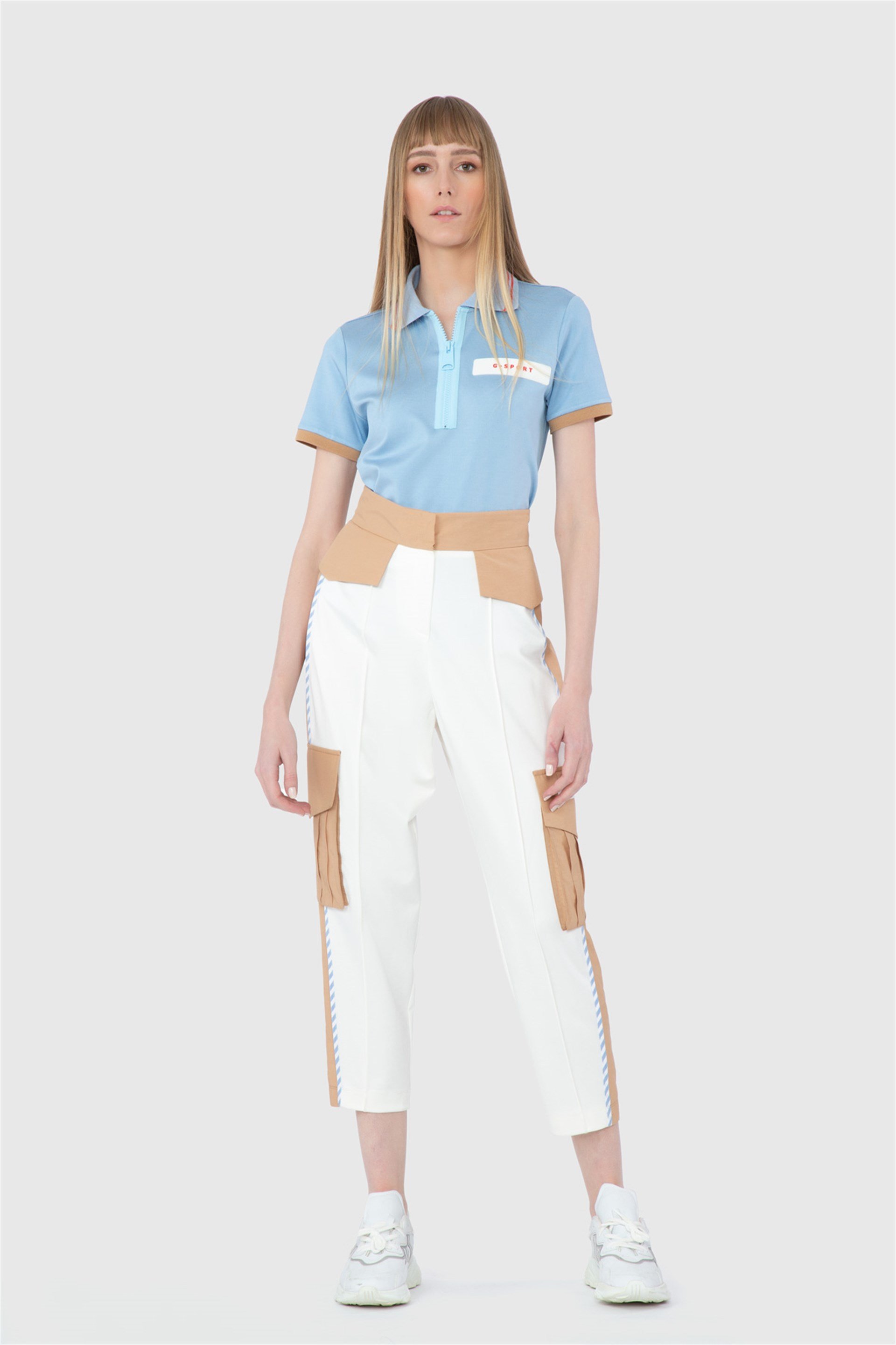 Cotton Garnish Piping Detailed Cargo Ecru Trousers