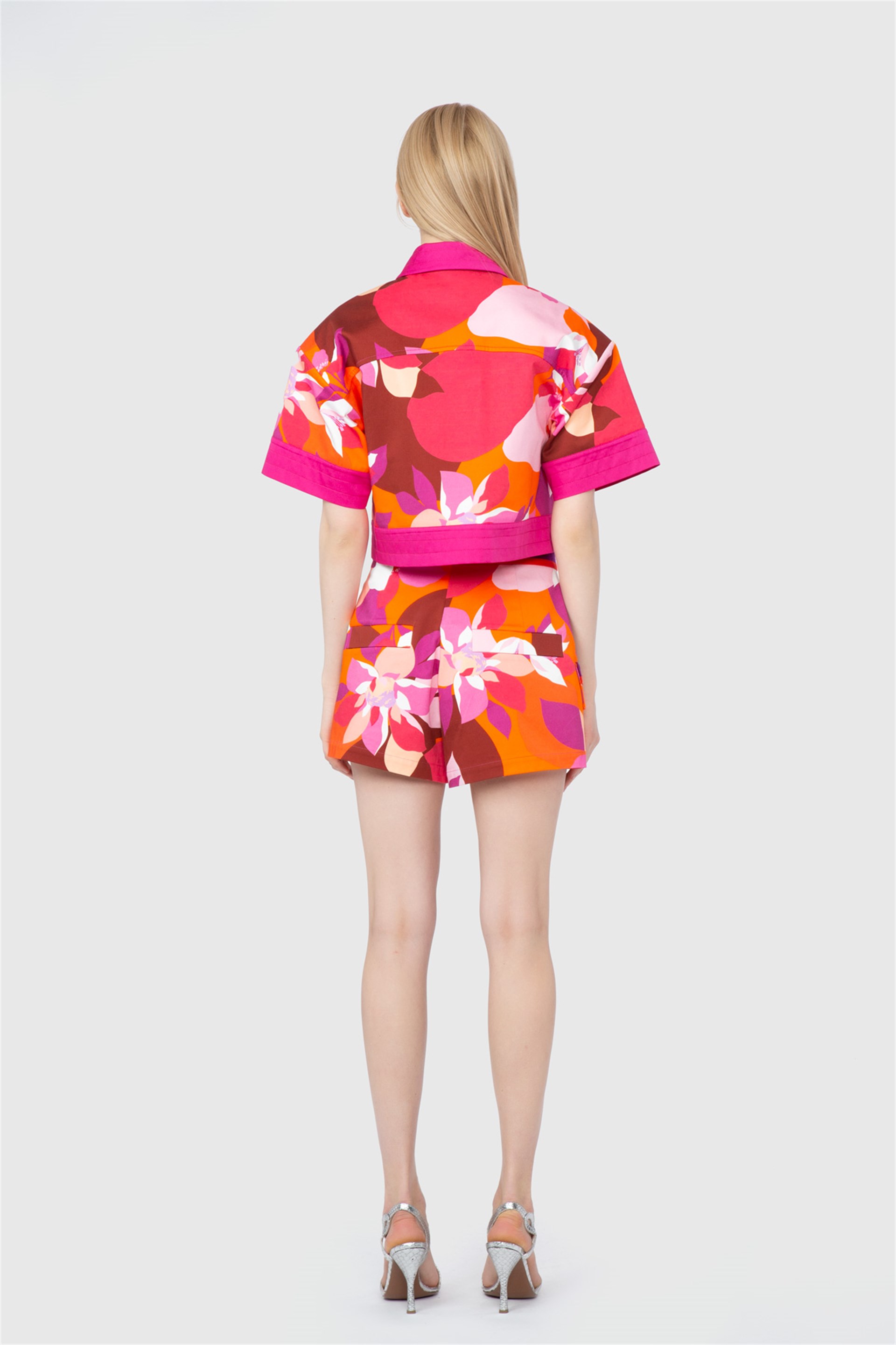 Cotton Fabric Printed Knitwear Stripe Crop Orange Top